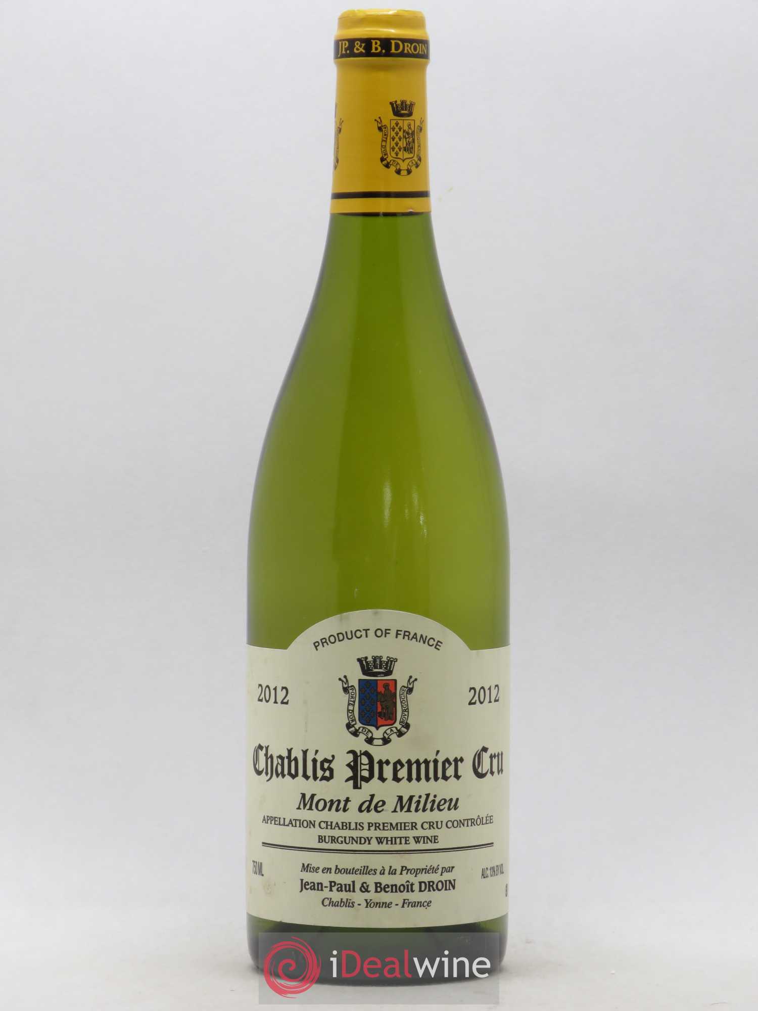 Chablis 1er Cru Mont de Milieu Jean-Paul & Benoît Droin (Domaine) 2012 - Lot de 1 bouteille - 0