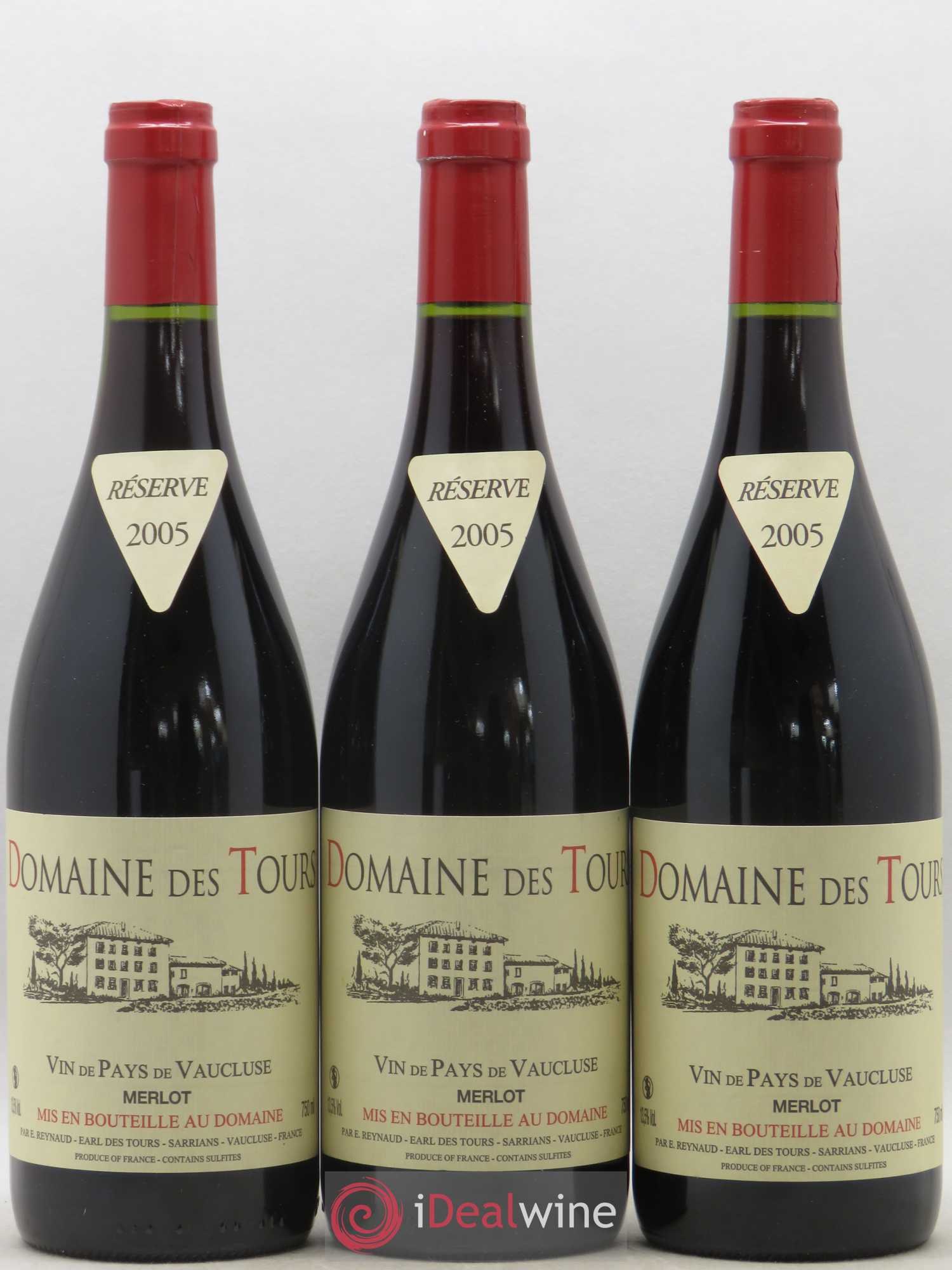 Vaucluse Domaine des Tours Merlot Emmanuel Reynaud 2005 - Lot de 3 bouteilles - 0