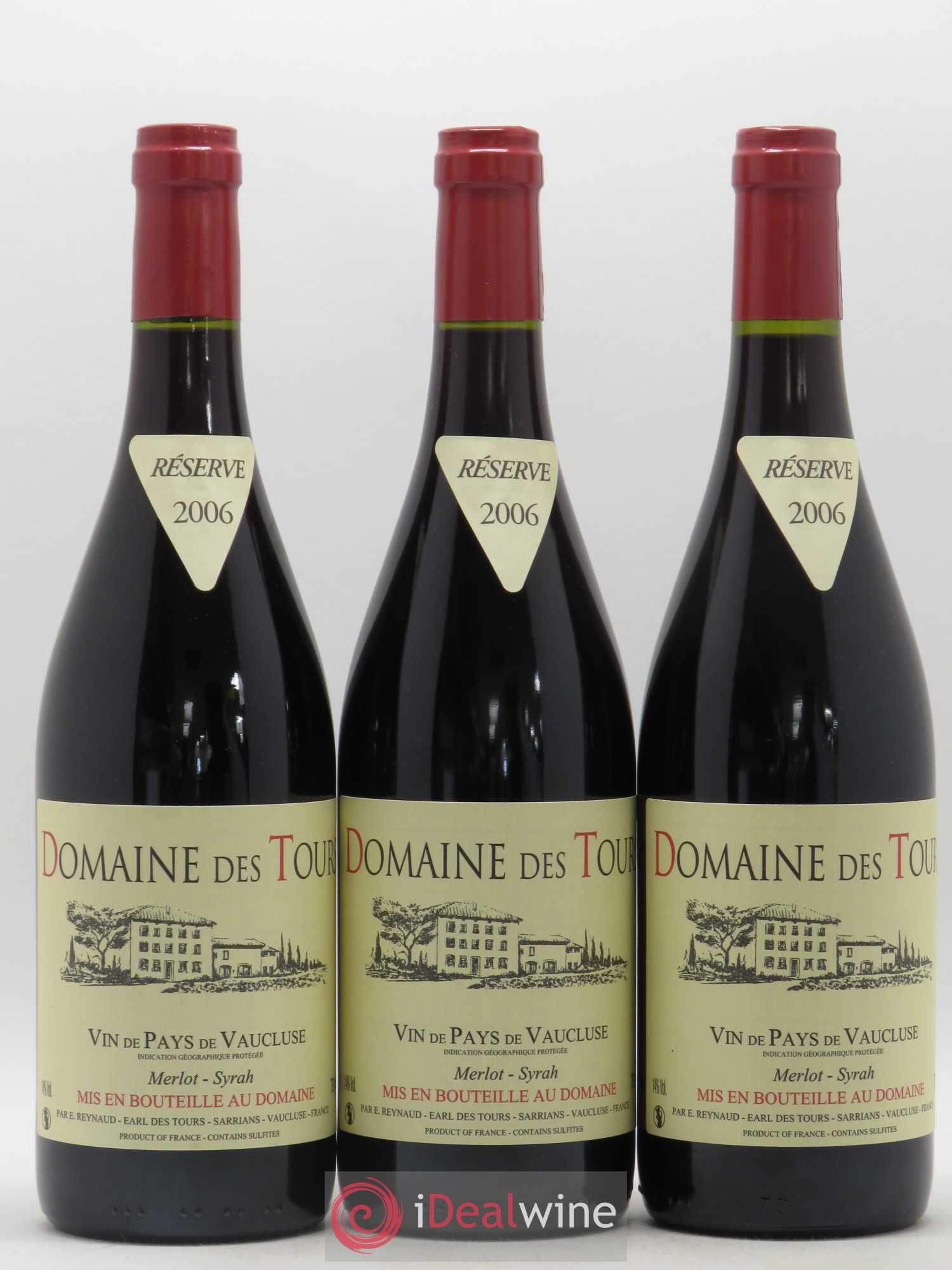 Vaucluse Domaine des Tours Merlot-Syrah Emmanuel Reynaud 2006 - Lot de 3 bouteilles - 0