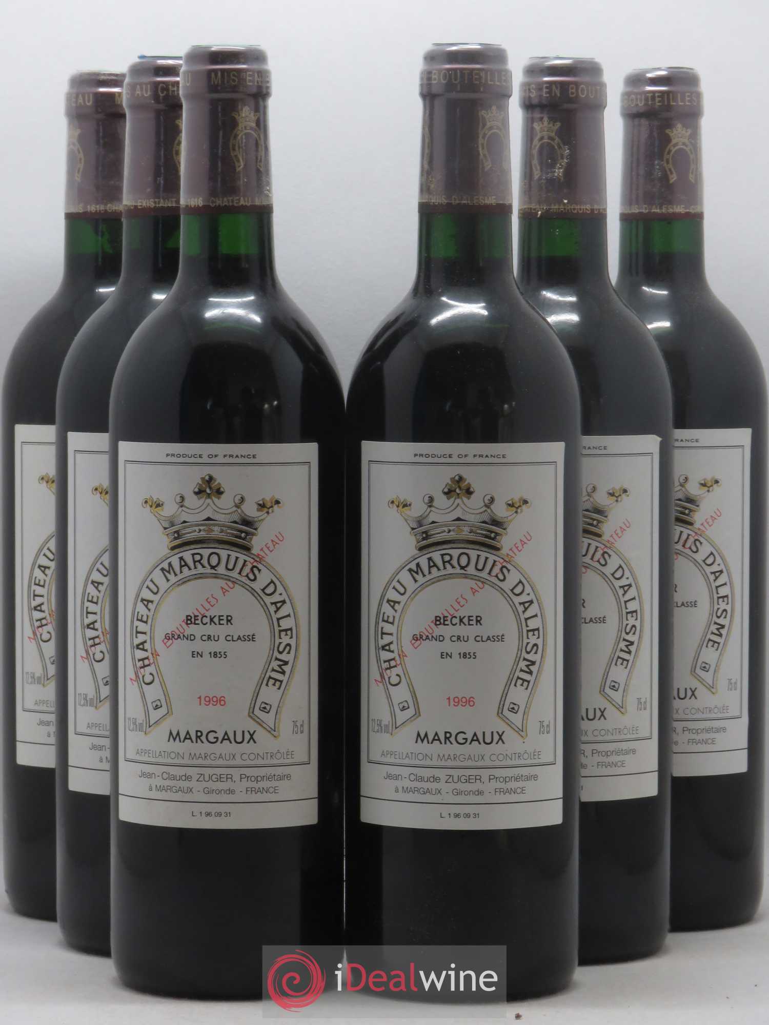 Château Marquis d'Alesme 1996 - Lot de 6 bouteilles - 0