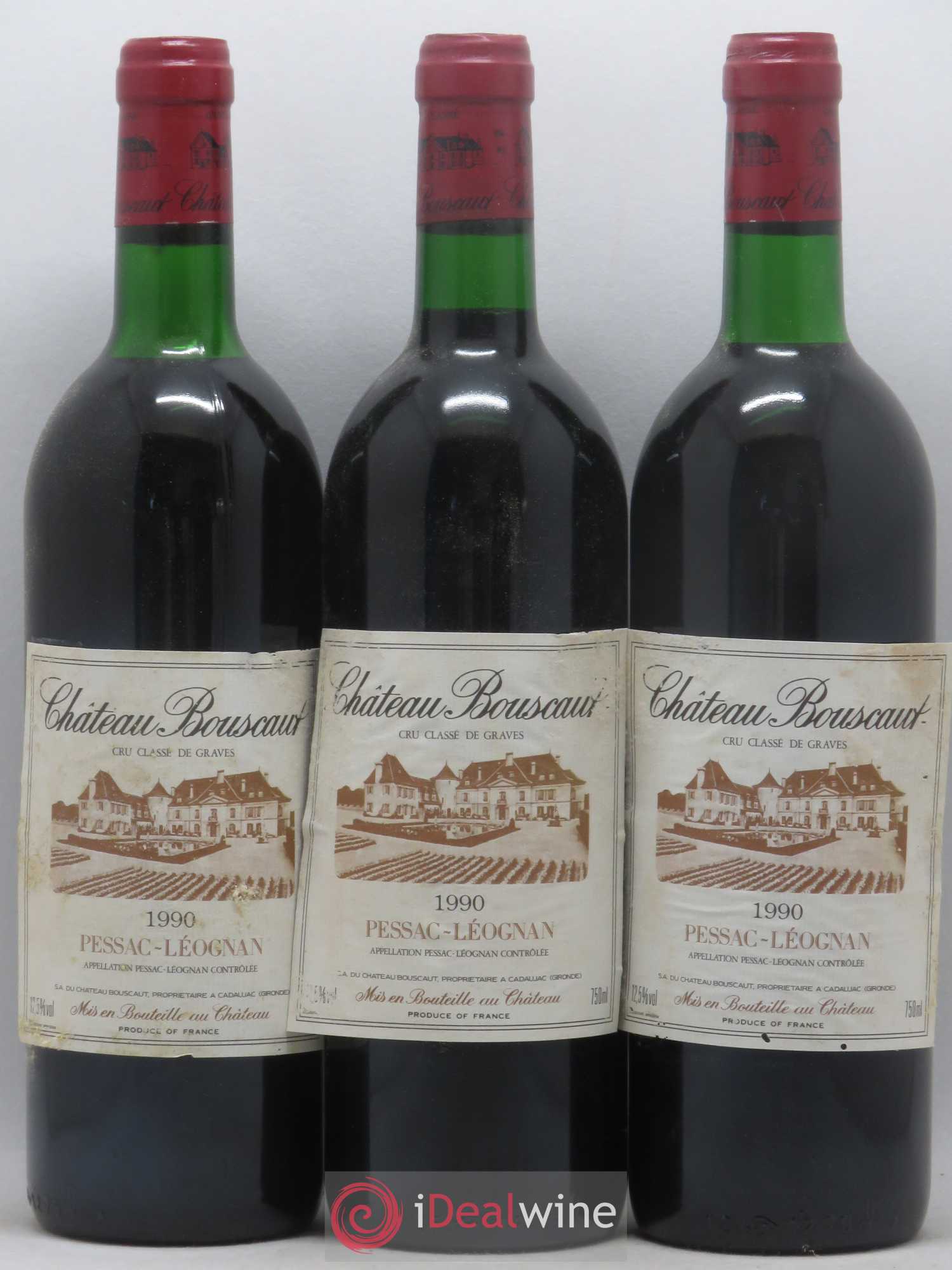 Château Bouscaut Cru Classé de Graves 1990 - Lot de 3 bouteilles - 0