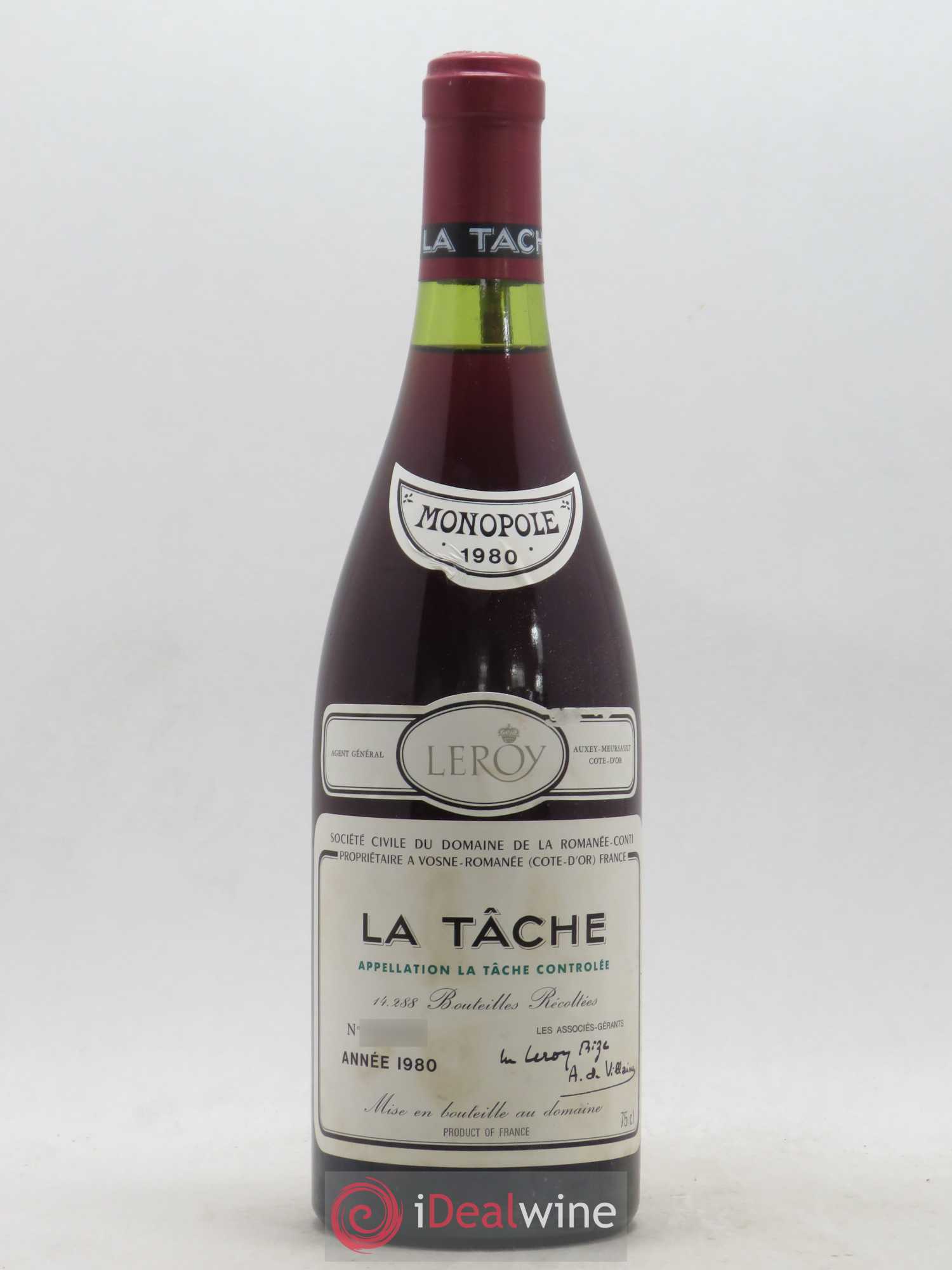 La Tâche Grand Cru Domaine de la Romanée-Conti 1980 - Lot de 1 bouteille - 0