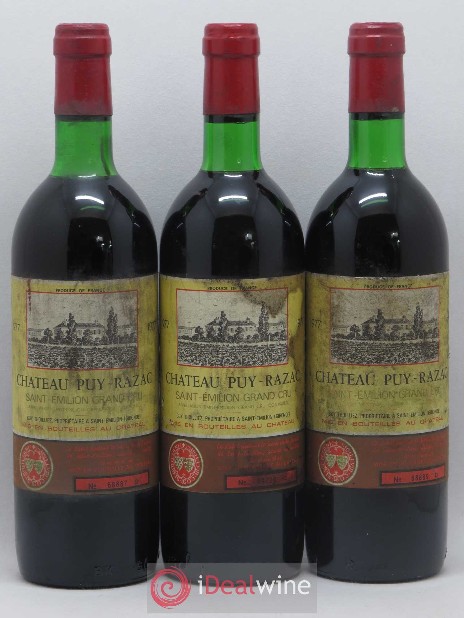 Saint-Émilion Grand Cru Château Puy Razac 1977 - Lot de 3 bouteilles - 0