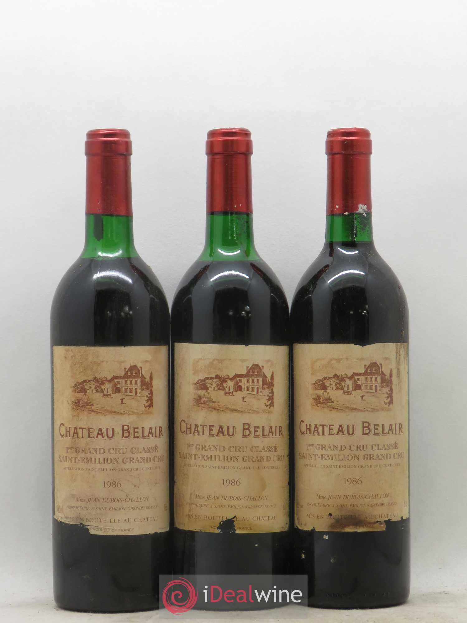 Château Belair (Belair-Monange) 1er Grand Cru Classé B 1986 - Lot de 3 bouteilles - 0