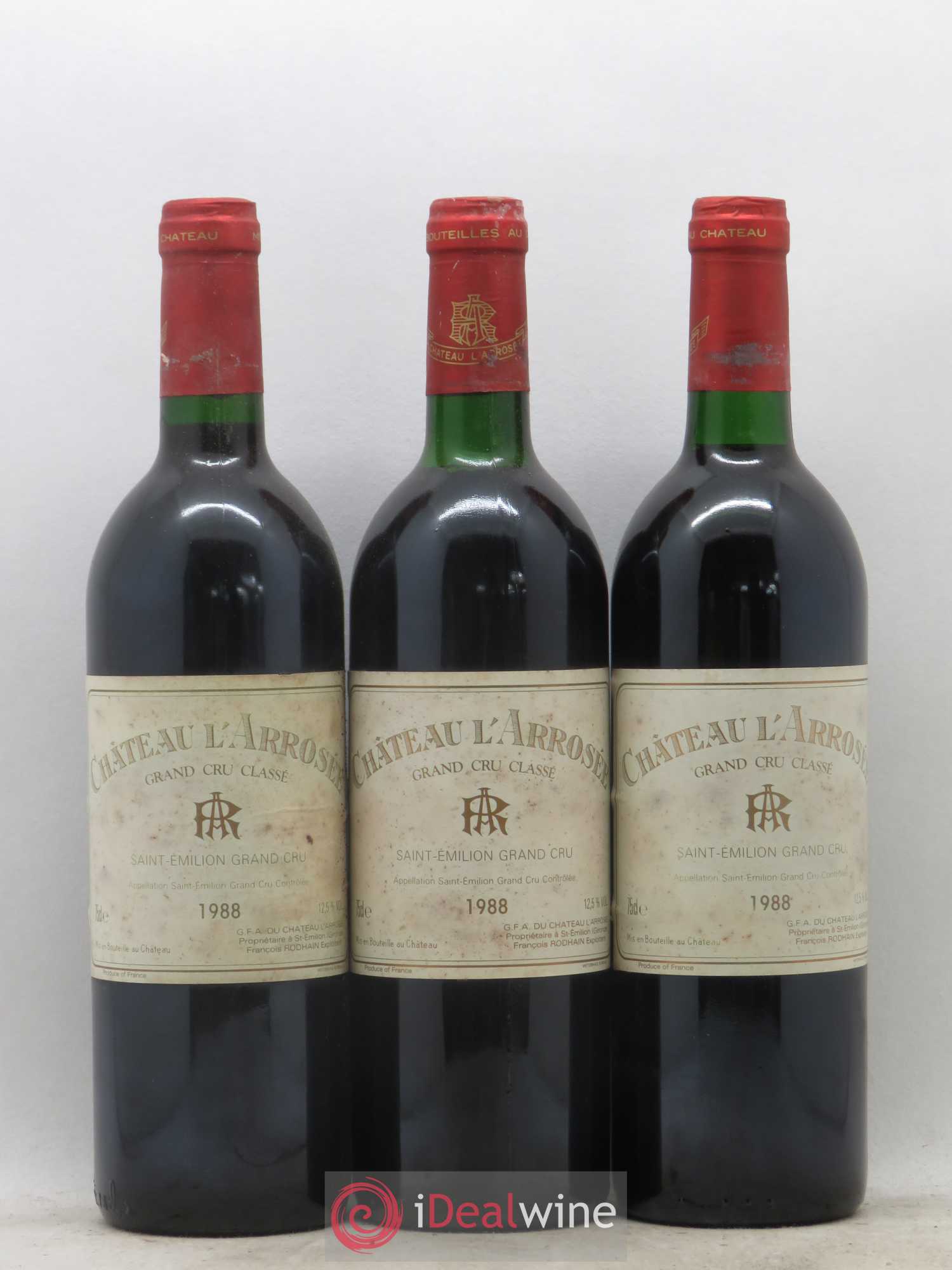 Château l' Arrosée Grand Cru Classé 1988 - Lot de 3 bouteilles - 0