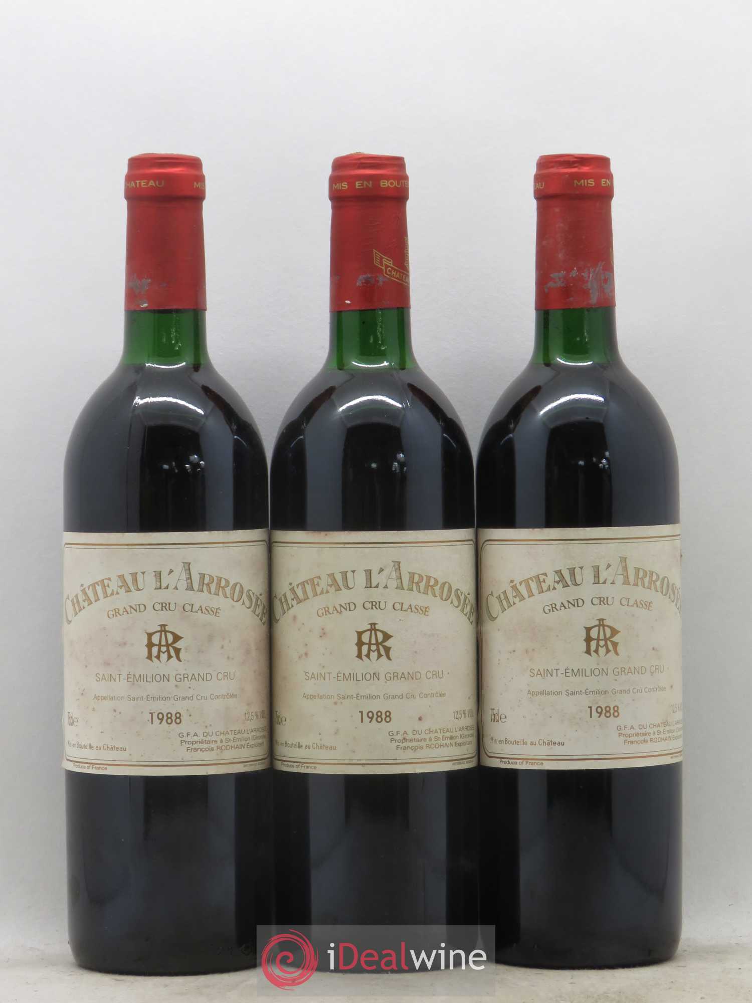 Château l' Arrosée Grand Cru Classé 1988 - Lot de 3 bouteilles - 0