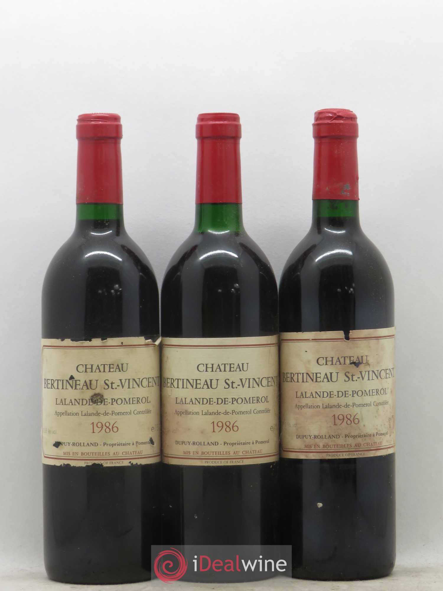 Lalande-de-Pomerol Chateau Bertineau Saint Vincent 1986 - Posten von 6 Flaschen - 1