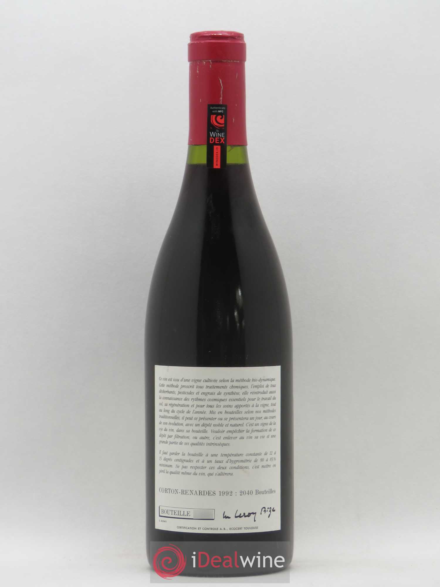 Corton Grand Cru Les Renardes Leroy (Domaine) 1992 - Lot de 1 bouteille - 1