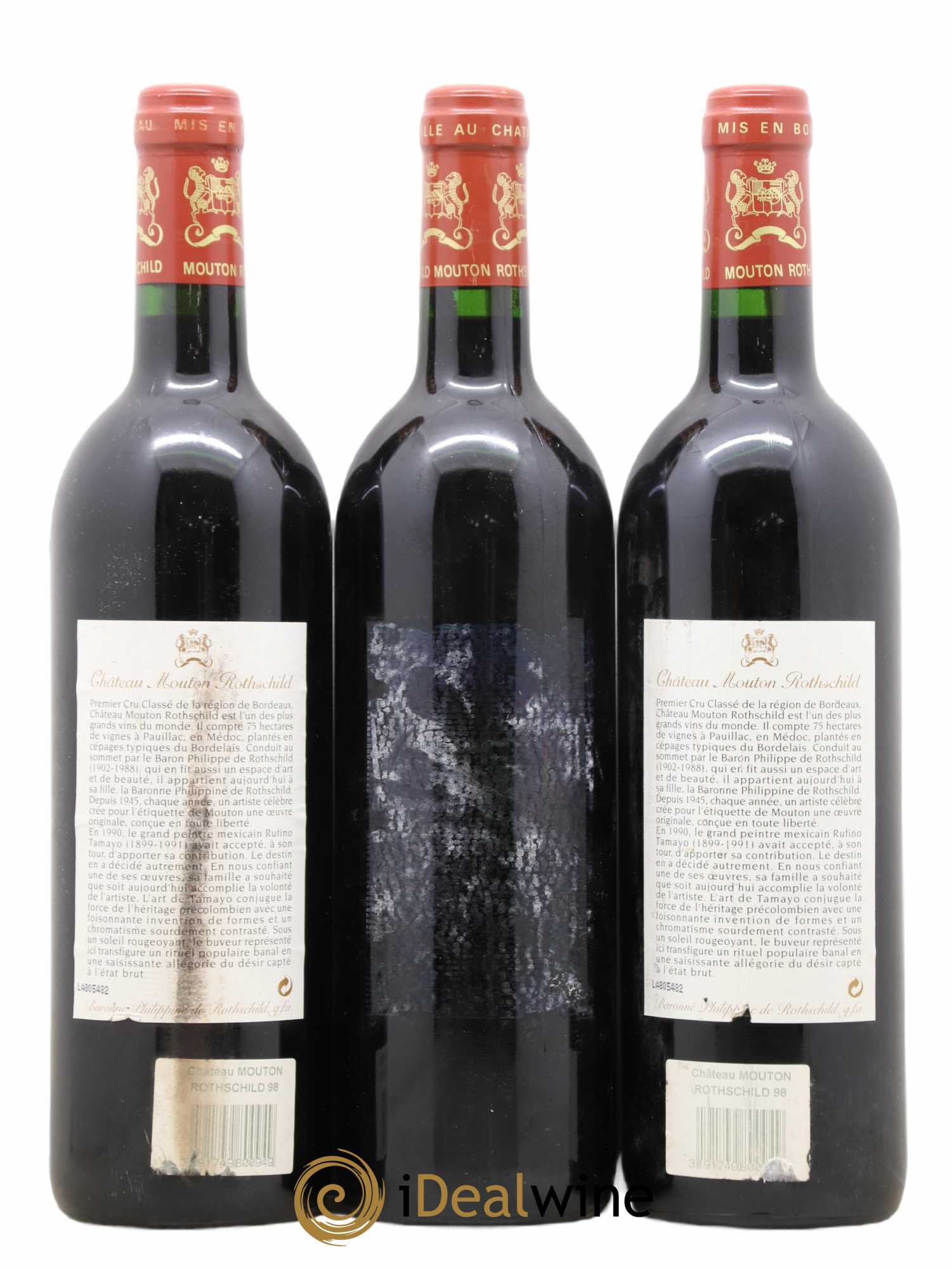 Château Mouton Rothschild 1er Grand Cru Classé 1998 - Lot de 3 bouteilles - 1