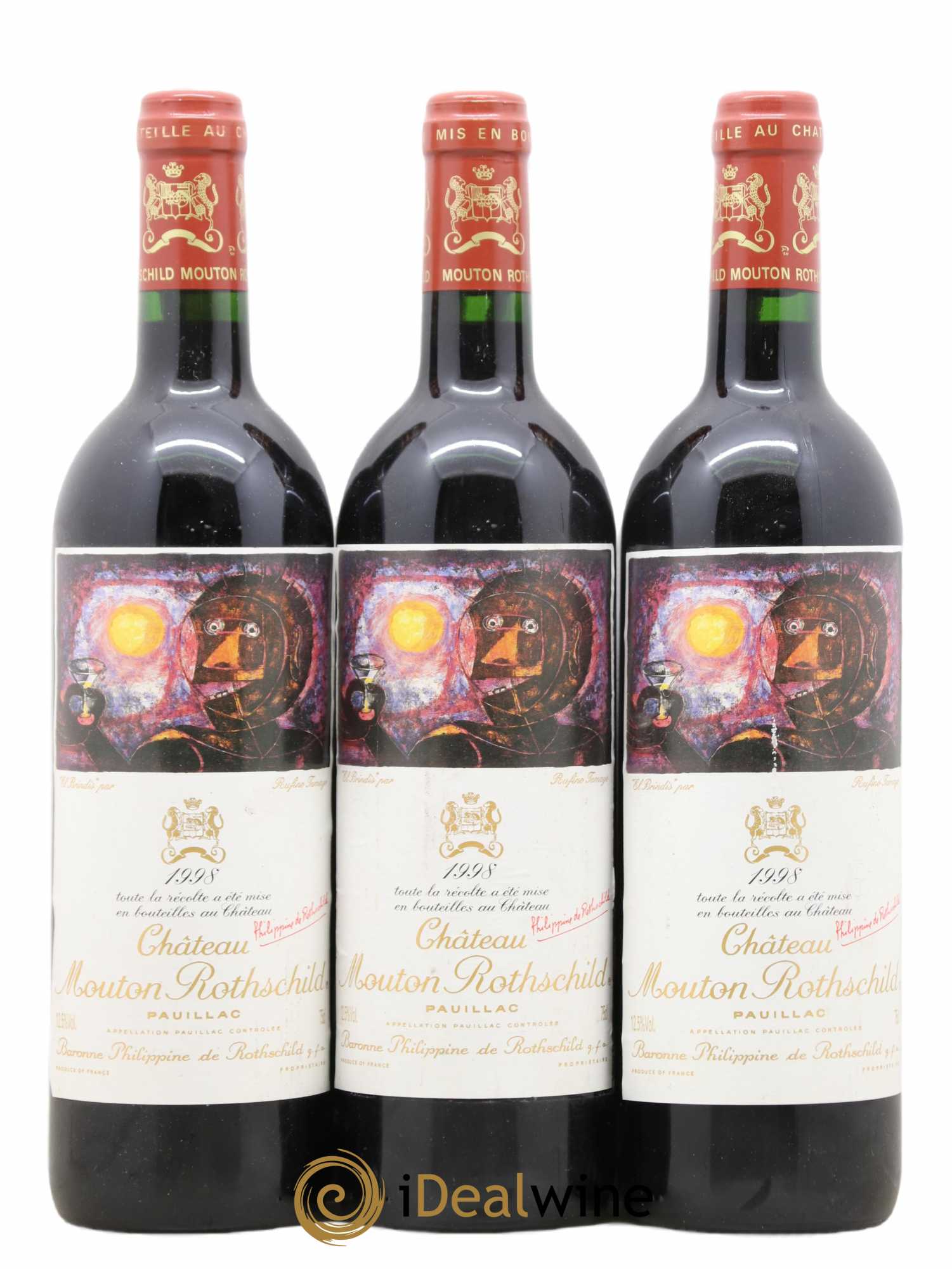 Château Mouton Rothschild 1er Grand Cru Classé 1998 - Lot de 3 bouteilles - 0