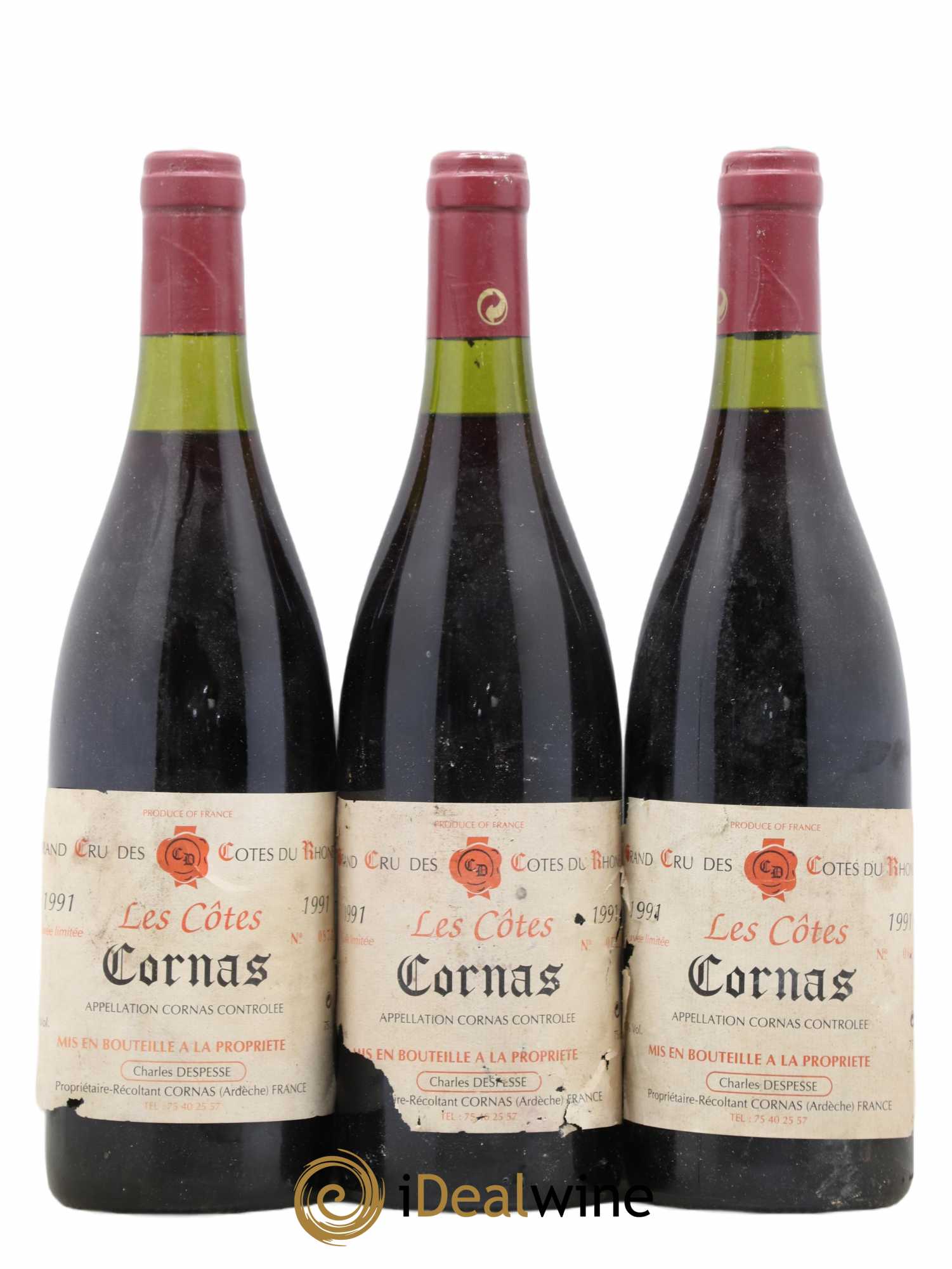 Cornas Les Côtes Domaine Charles Despesse 1991 - Posten von 3 Flaschen - 0