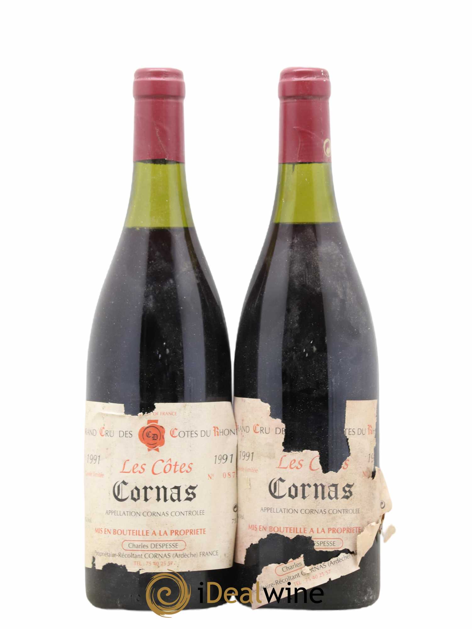 Cornas Les Côtes Domaine Charles Despesse 1991 - Posten von 2 Flaschen - 0