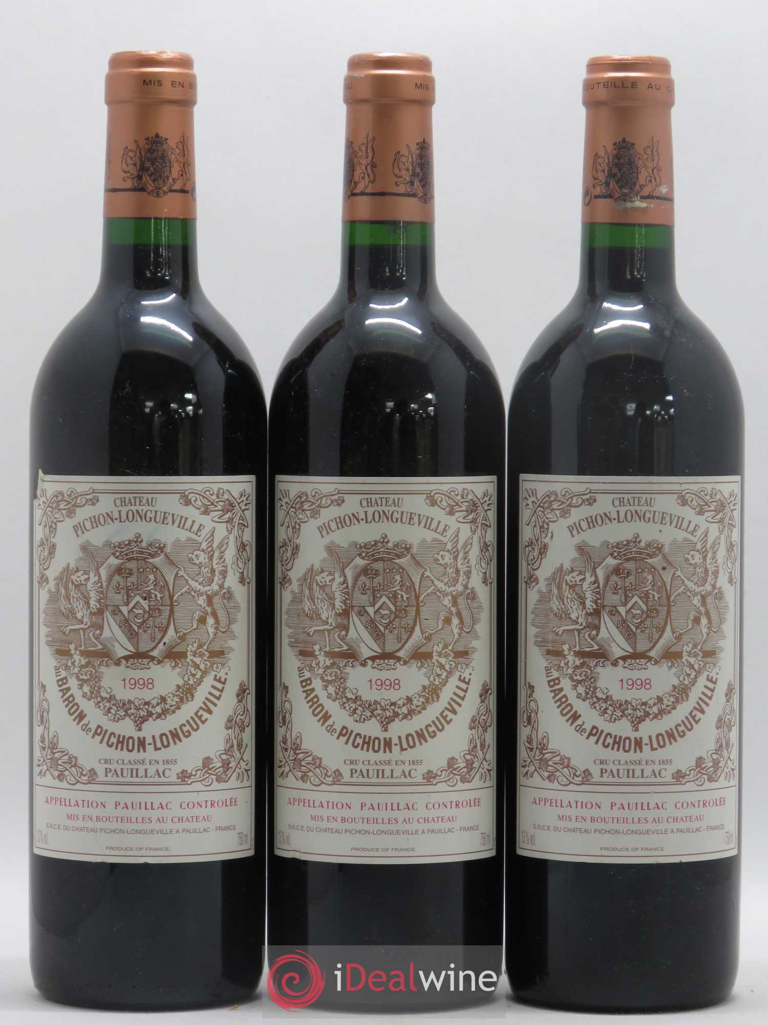 Pichon Longueville Baron 2ème Grand Cru Classé 1998 - Lot de 3 bouteilles - 0
