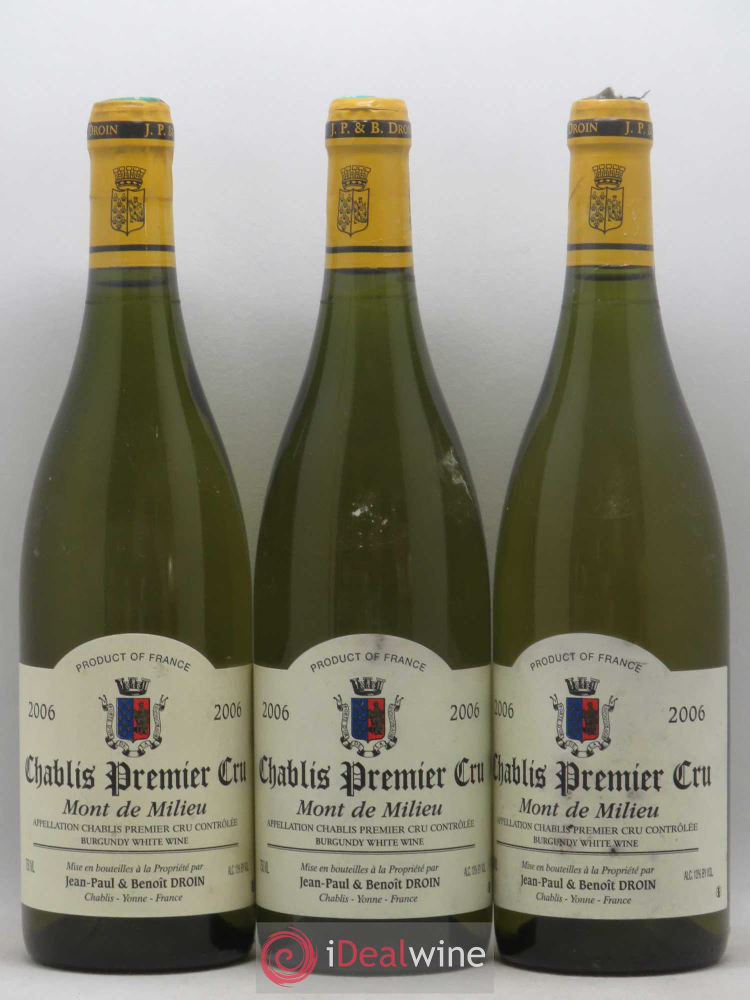 Chablis 1er Cru Mont de Milieu Jean-Paul & Benoît Droin (Domaine) 2006 - Lot de 3 bouteilles - 0