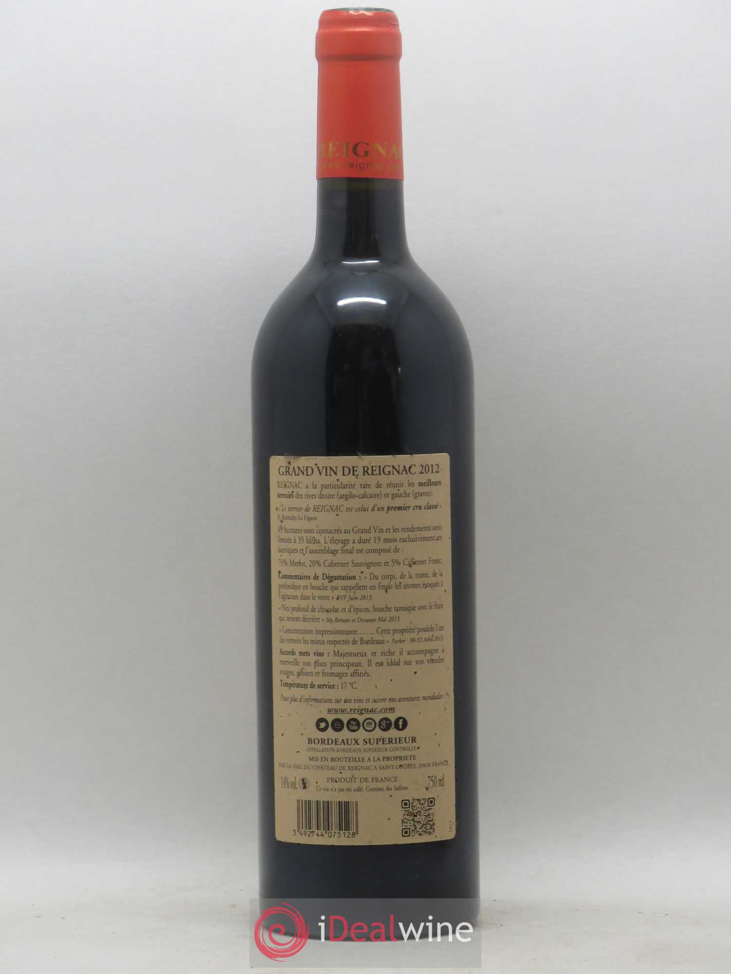 Grand vin de Reignac 2012 - Lot de 1 bouteille - 1