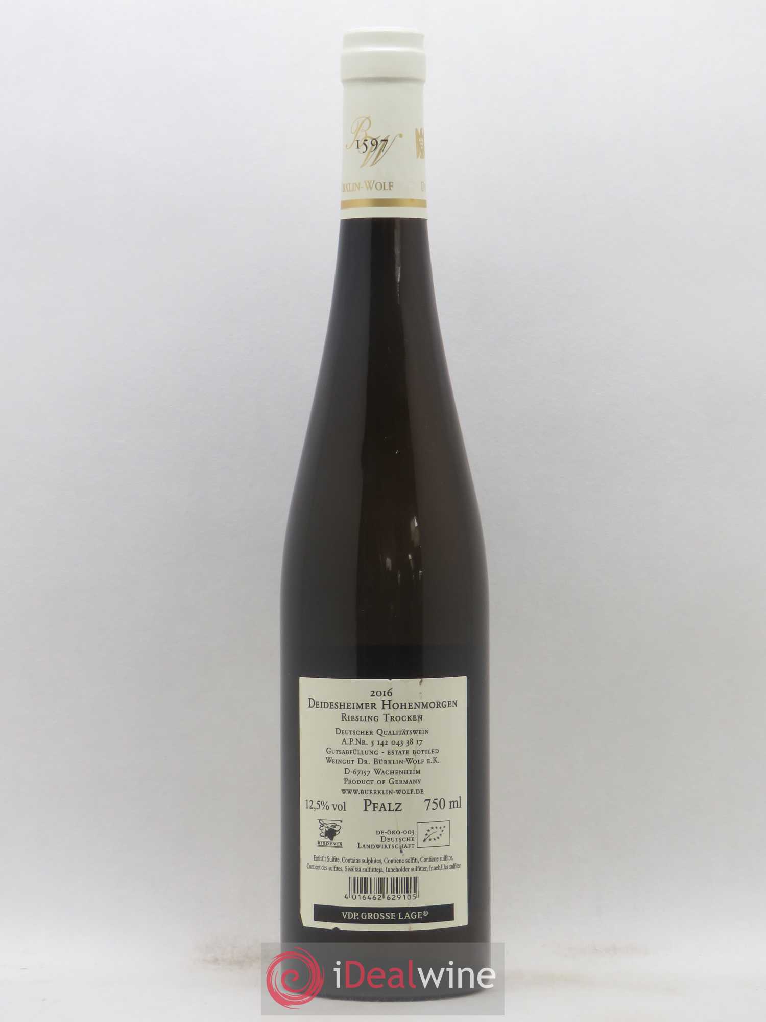Allemagne Pfalz Deidesheimer Hohenmorgen Riesling Trocken Grosse Lage Weingut DR. Burklin-Wolf 2016 - Posten von 1 Flasche - 1