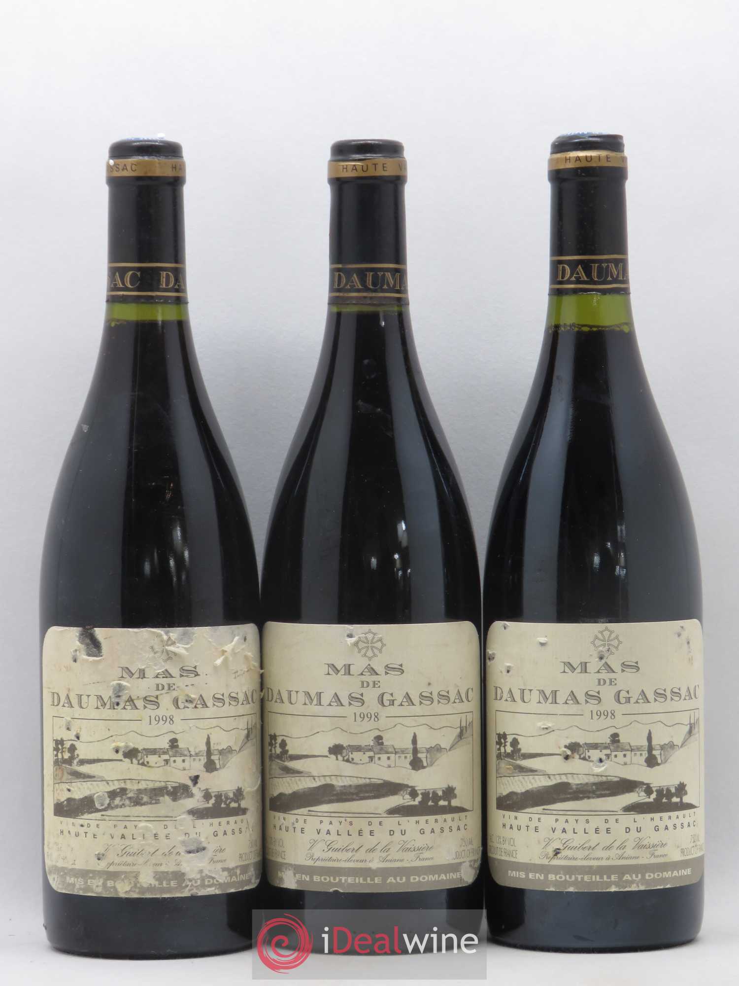Saint-Guilhem-le-Désert - Cité d'Aniane Mas Daumas Gassac Famille Guibert de La Vaissière 1998 - Lot de 3 bouteilles - 0