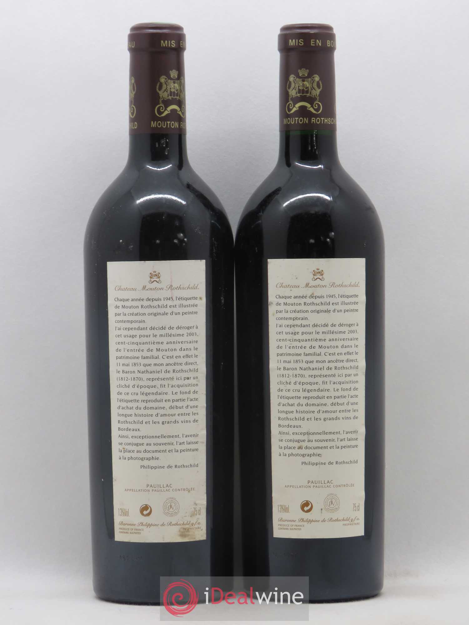 Château Mouton Rothschild 1er Grand Cru Classé 2003 - Lot de 2 bouteilles - 1