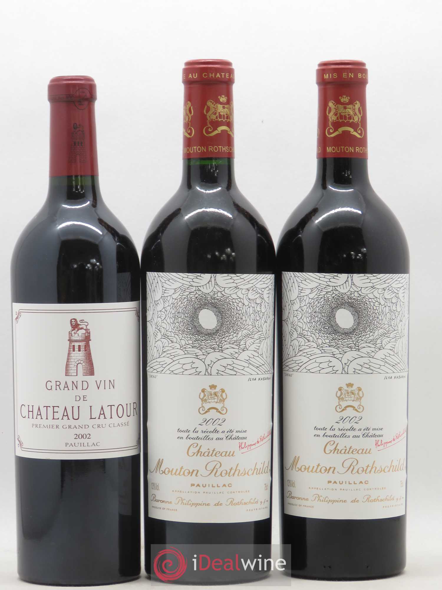 Caisse Primeurs 2 Margaux, 2 Petrus, 2 Haut Brion,2 Latour, 2 Lafite Rothschild, 2 Mouton Rothschild 2002 - Posten von 12 Flaschen - 1