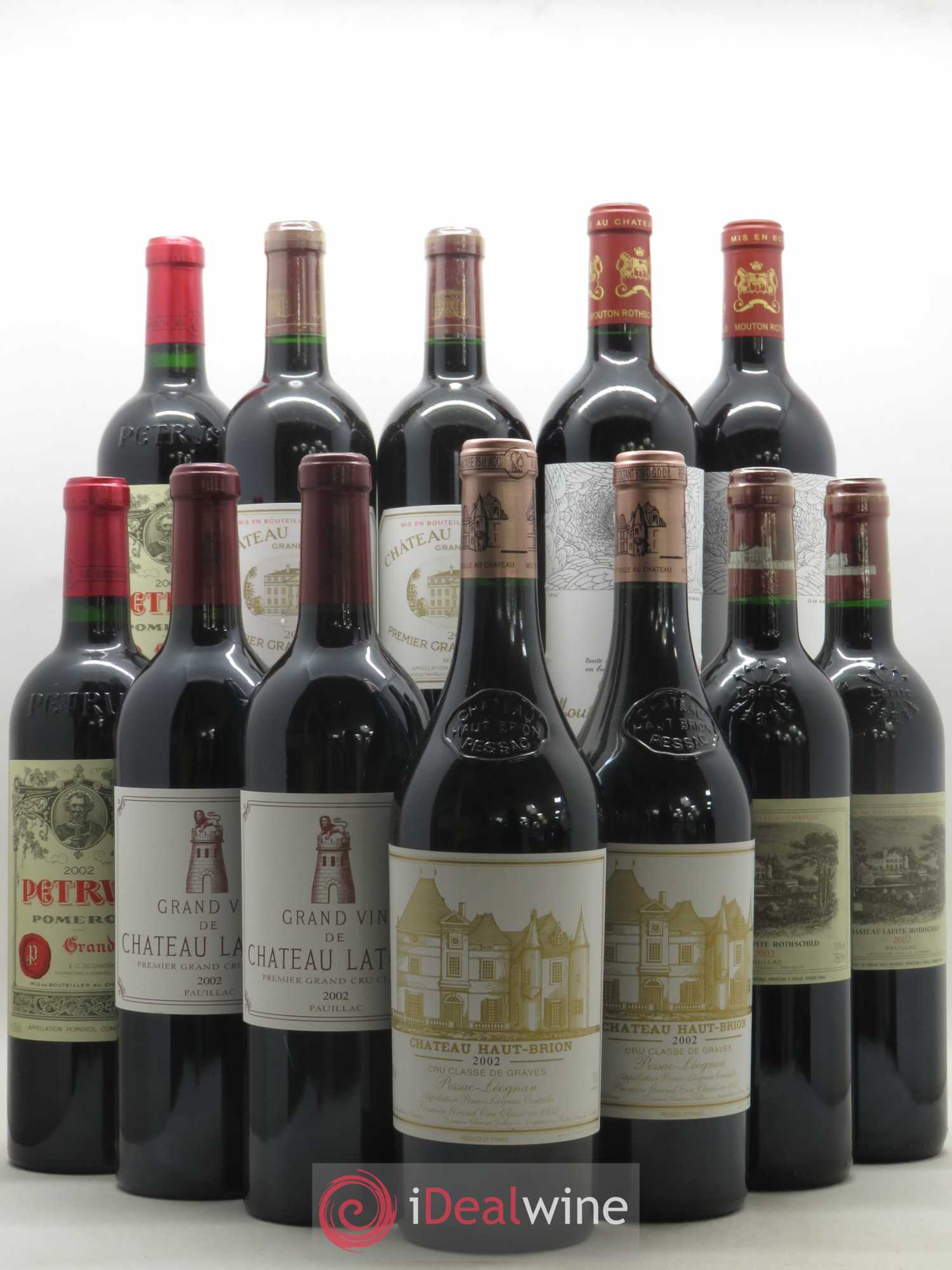 Caisse Primeurs 2 Margaux, 2 Petrus, 2 Haut Brion,2 Latour, 2 Lafite Rothschild, 2 Mouton Rothschild 2002 - Posten von 12 Flaschen - 0