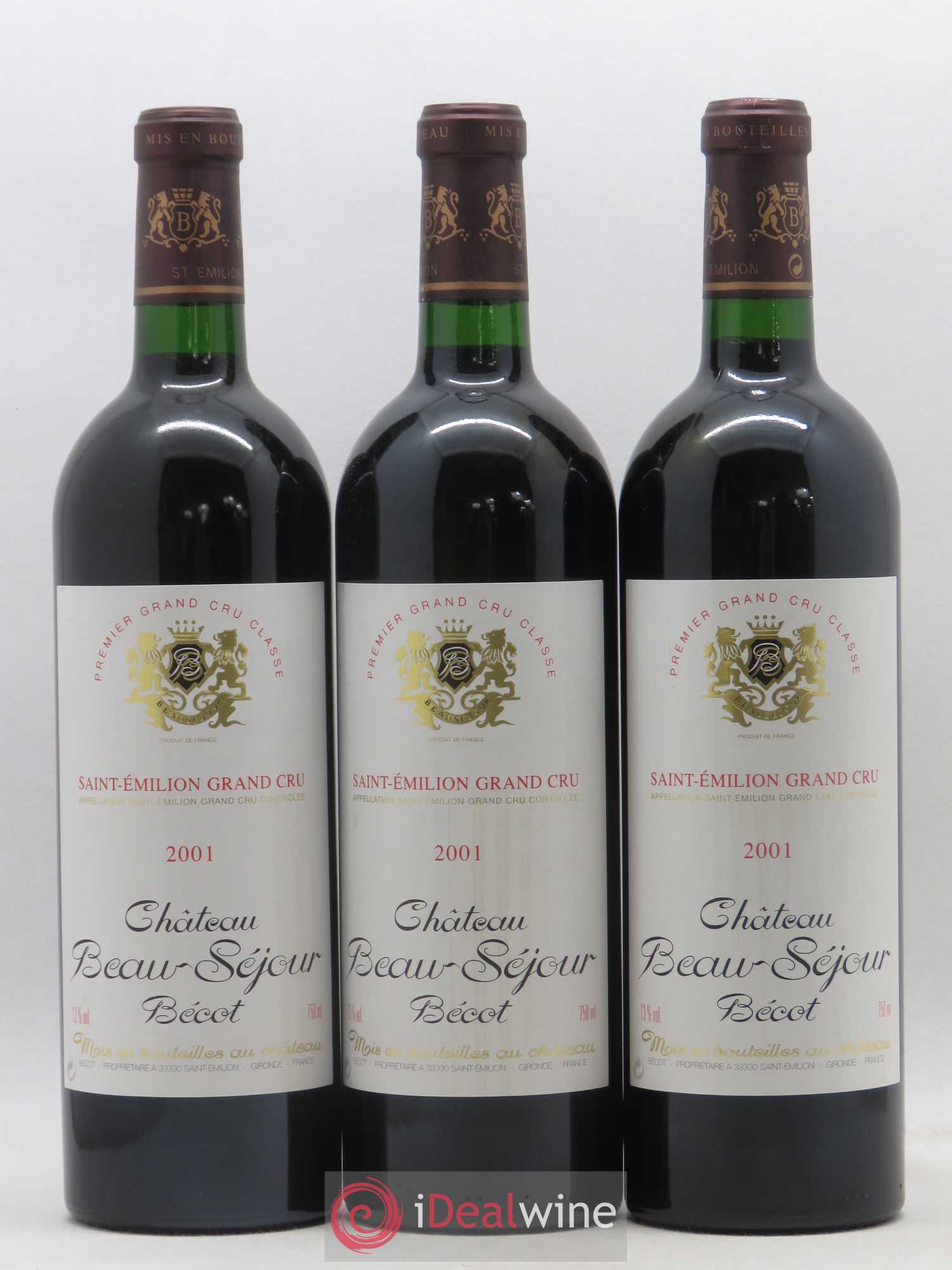Château Beau-Séjour Bécot 1er Grand Cru Classé B 2001 - Lot de 3 bouteilles - 0