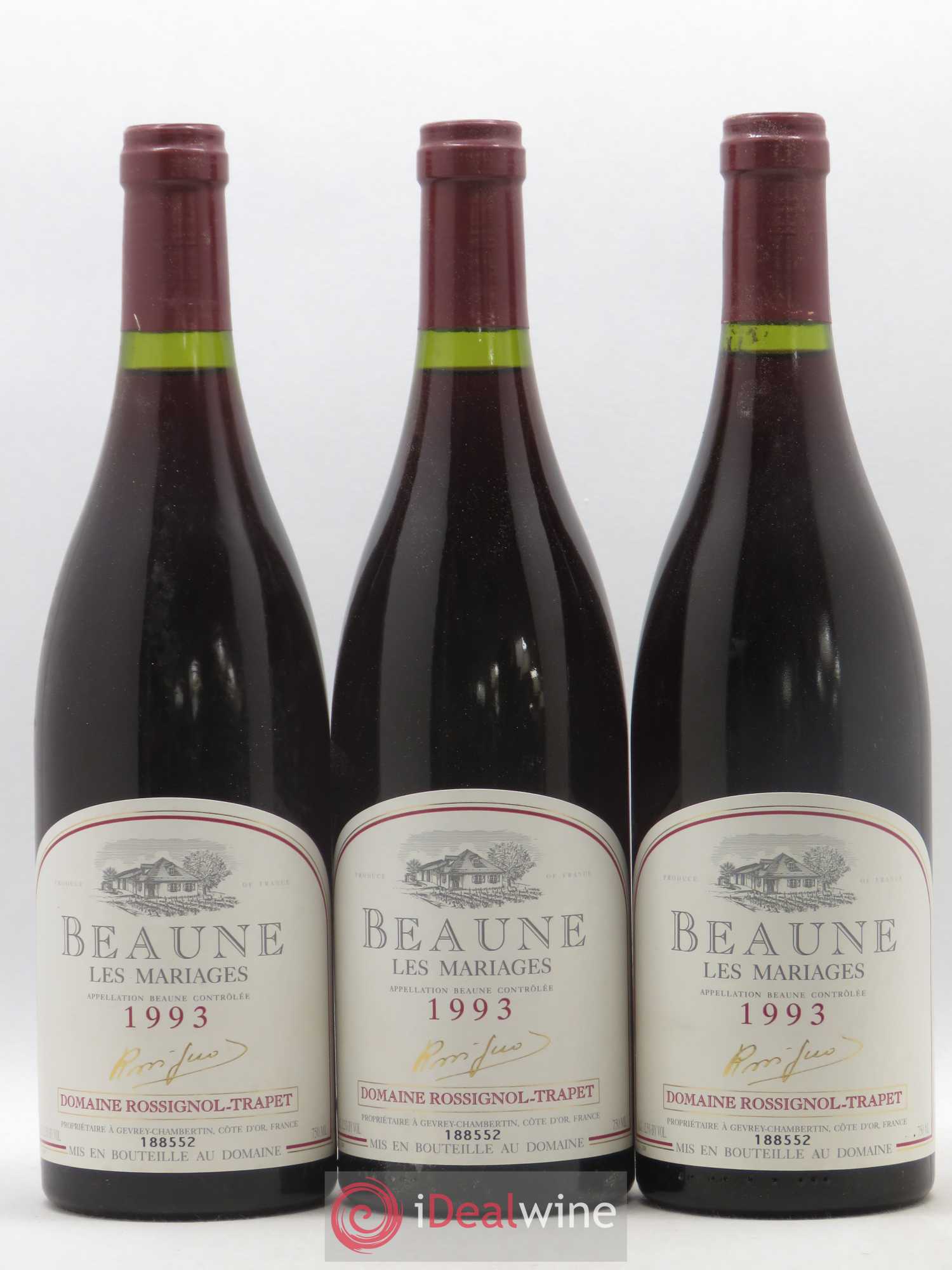 Beaune Les Mariages Rossignol Trapet 1993 - Posten von 12 Flaschen - 2