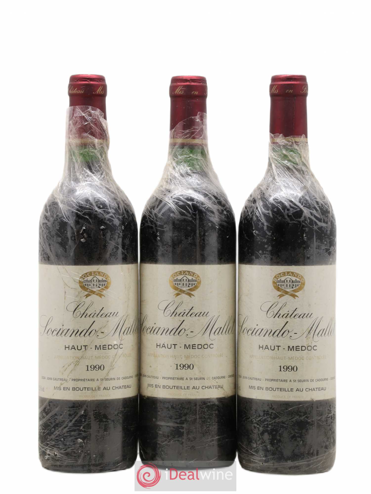 Château Sociando Mallet 1990 - Lot de 3 bouteilles - 0
