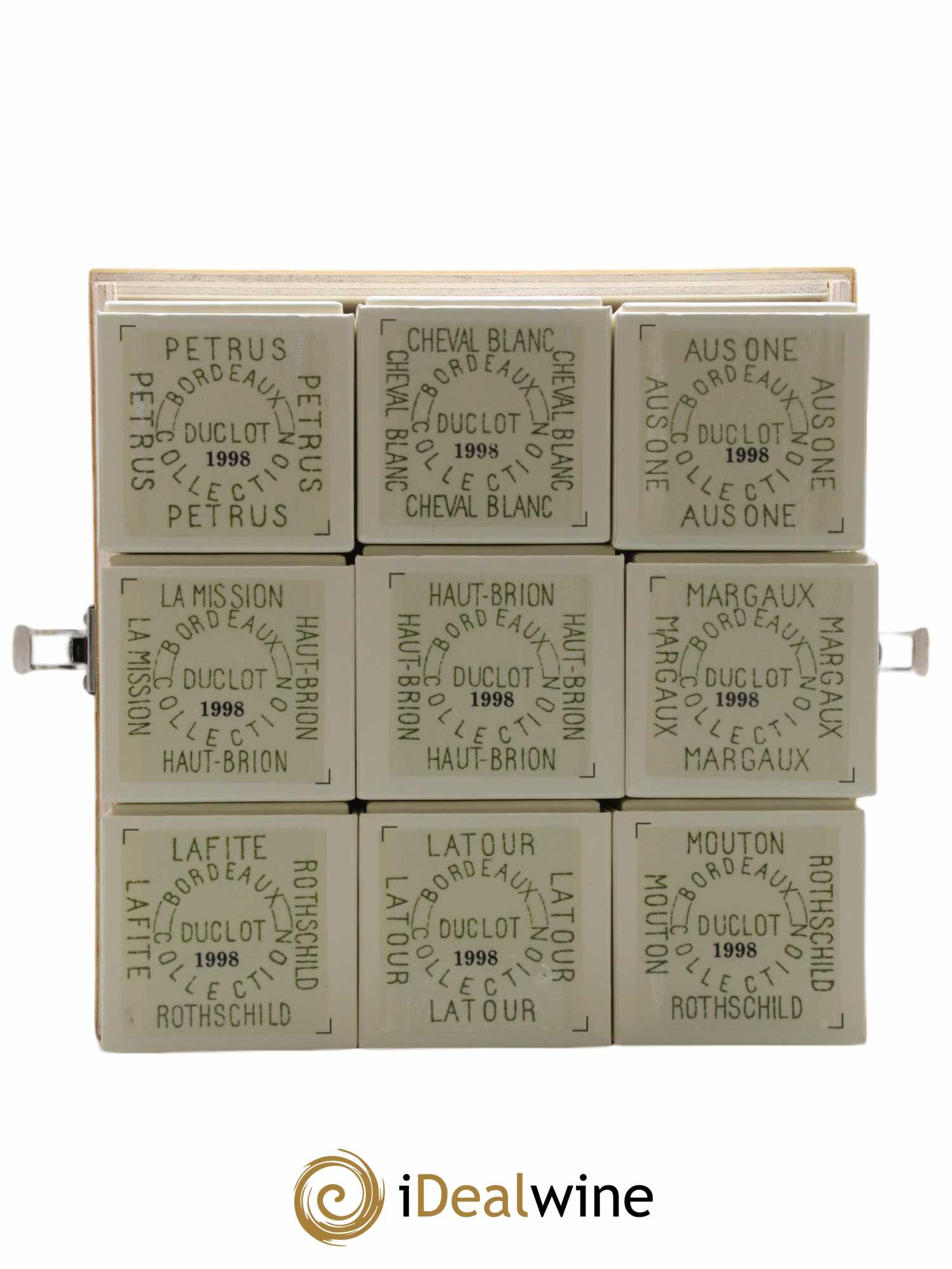 Caisse Duclot Prestige Petrus,Margaux, Lafite Rothschild, Latour, Mouton Rothschild, Haut-Brion, La Mission Haut-Brion, Ausone, Cheval Blanc 1998 - Posten von 1 Flasche - 0