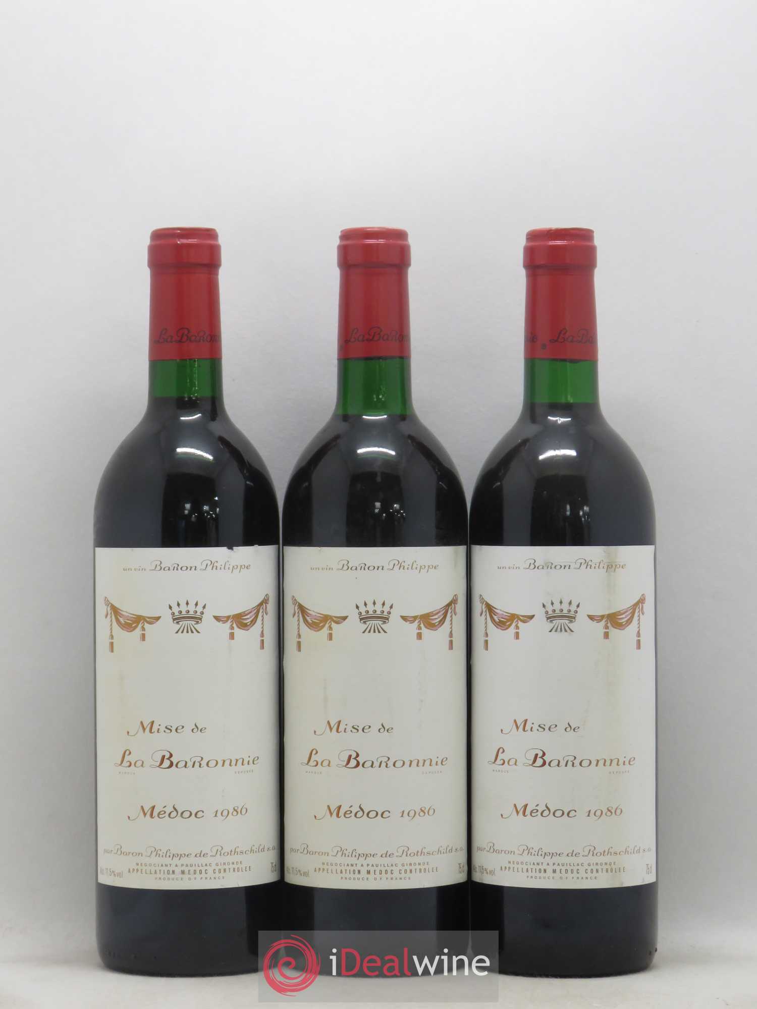 Médoc Mise de la Baronnie 1986 - Lot de 3 bouteilles - 0