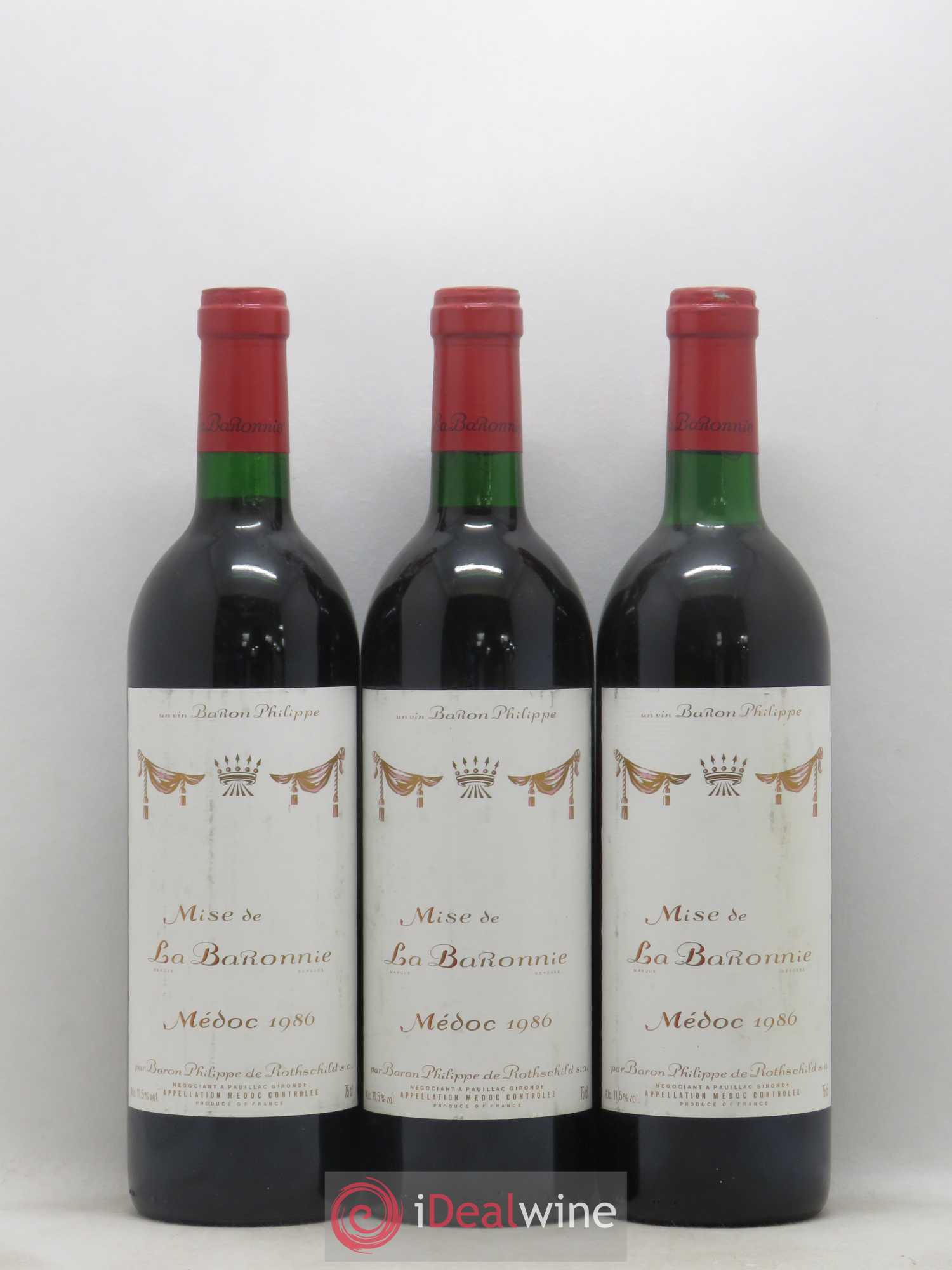 Médoc Mise de la Baronnie 1986 - Lot de 3 bouteilles - 0