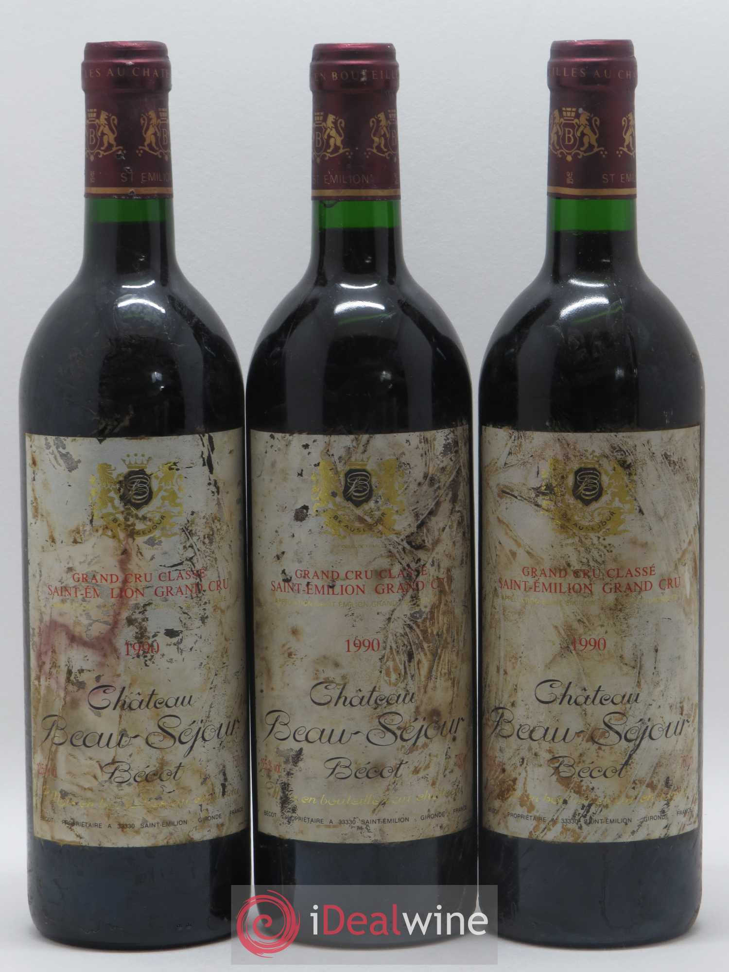 Château Beau-Séjour Bécot 1er Grand Cru Classé B 1990 - Lotto di 3 bottiglie - 0