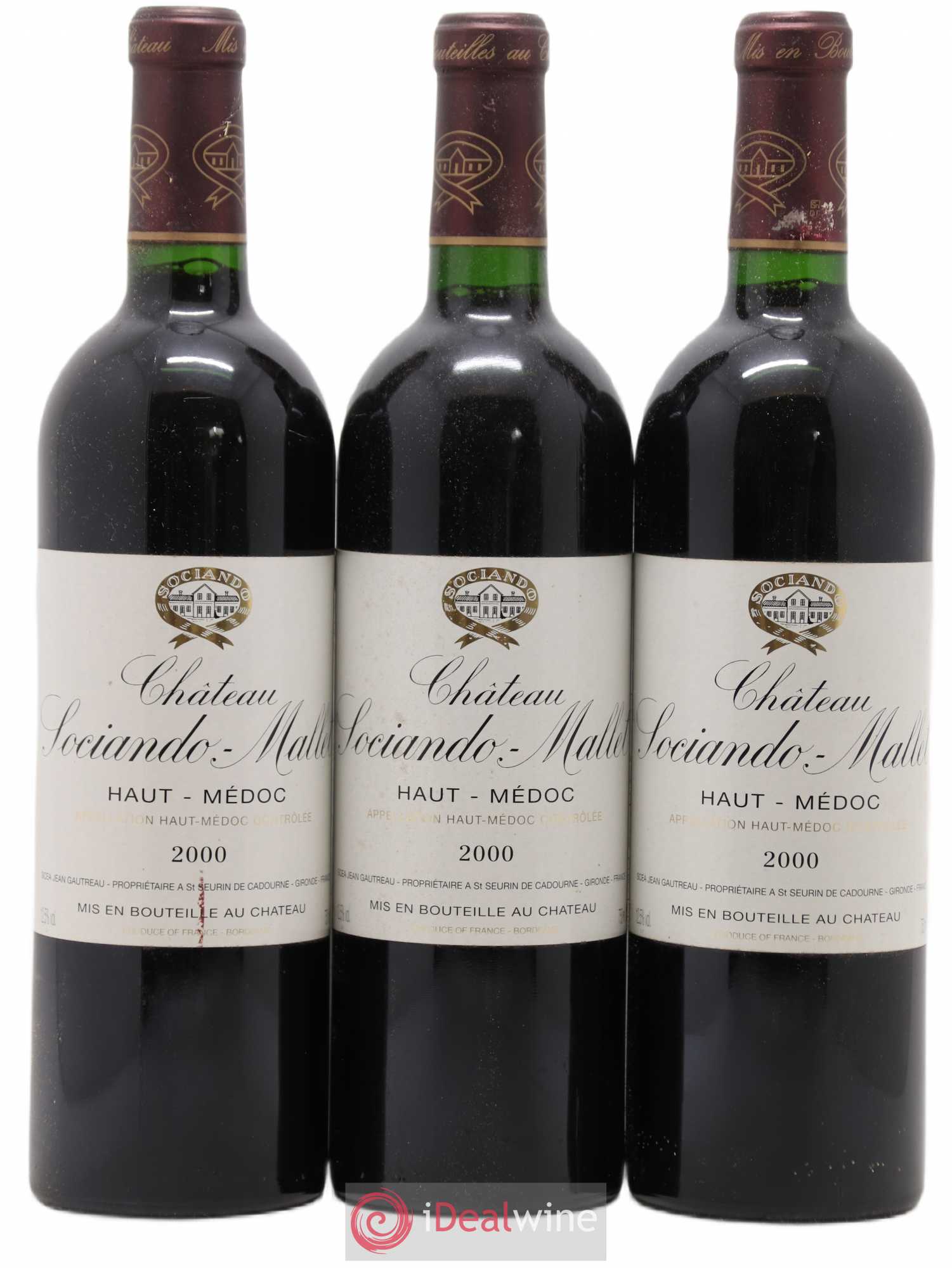 Château Sociando Mallet 2000 - Lot de 3 bouteilles - 0