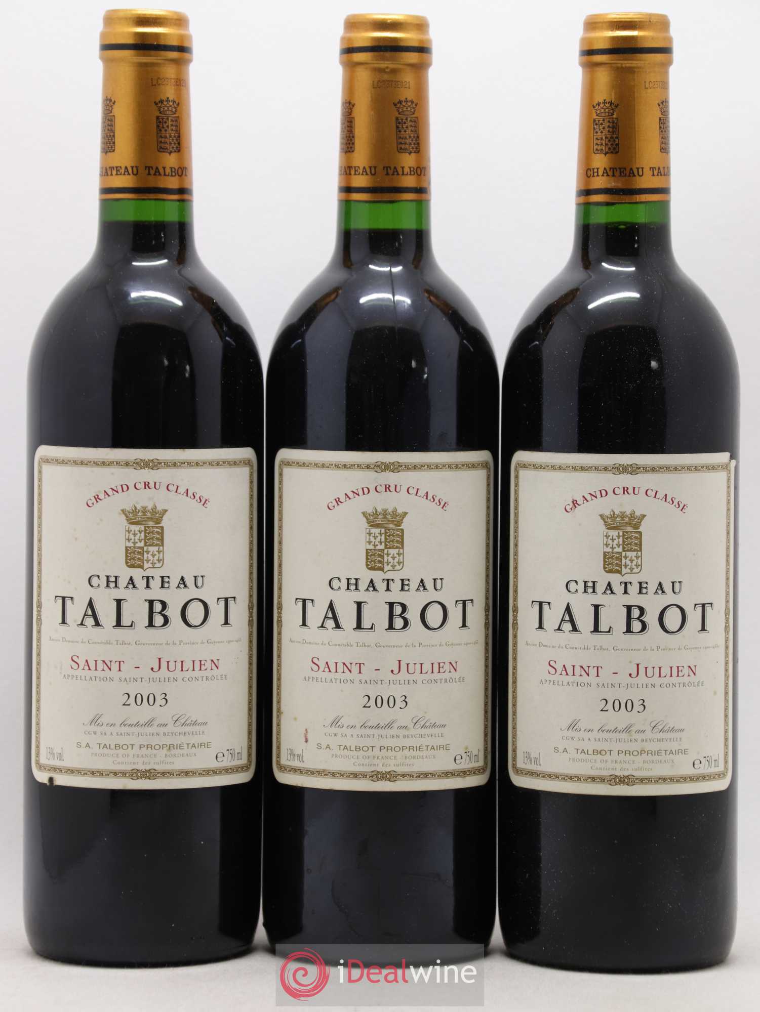 Château Talbot 4ème Grand Cru Classé 2003 - Lot de 6 bouteilles - 1