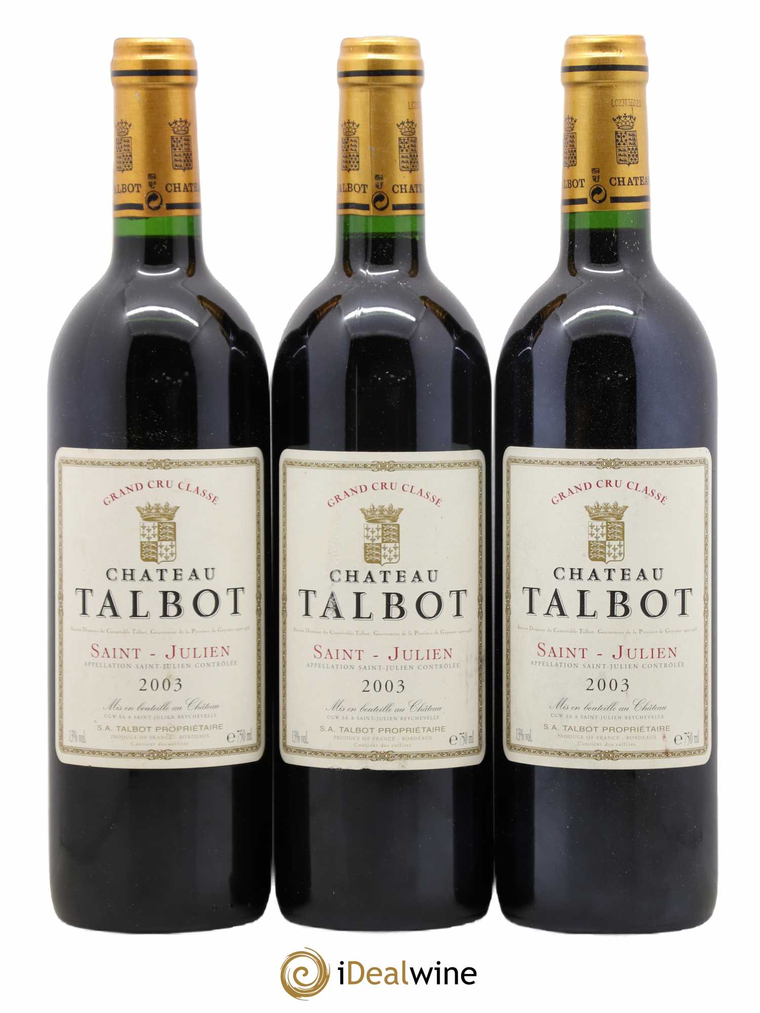 Château Talbot 4ème Grand Cru Classé 2003 - Lot de 3 bouteilles - 0