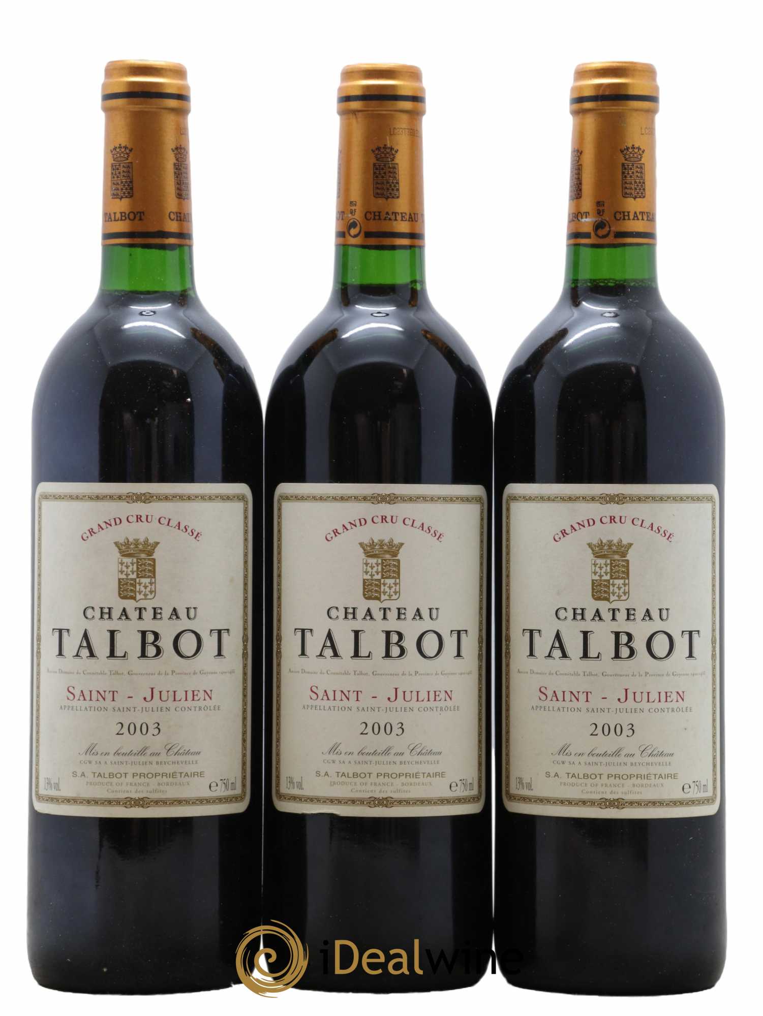 Château Talbot 4ème Grand Cru Classé 2003 - Lot de 3 bouteilles - 0