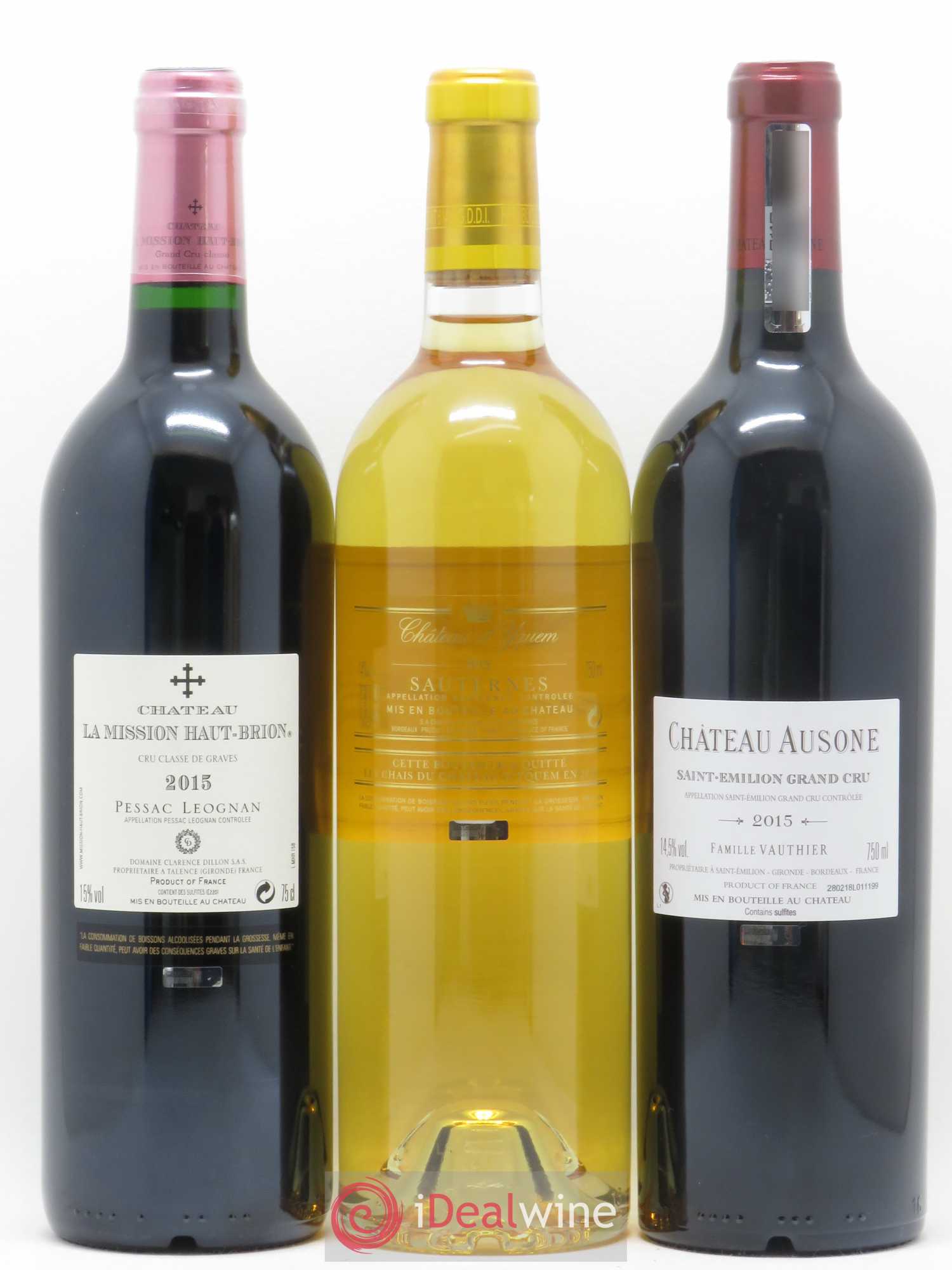 Caisse Duclot Petrus Ausone Cheval Blanc Margaux Yquem Haut-Brion Lafite Rothschild Mission Haut-Brion Mouton Rothschild 2015 - Posten von 9 Flaschen - 2