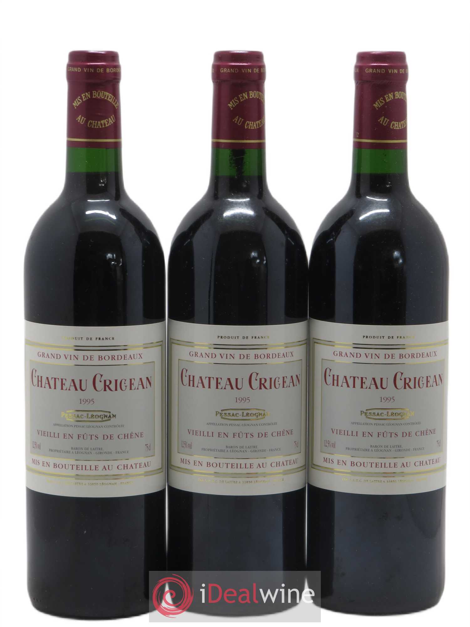 Pessac-Léognan Château Crigean 1995 - Posten von 3 Flaschen - 0