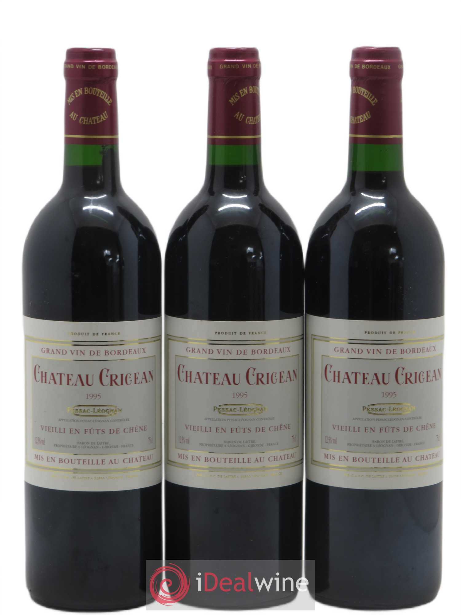 Pessac-Léognan Château Crigean 1995 - Lot de 3 bouteilles - 0