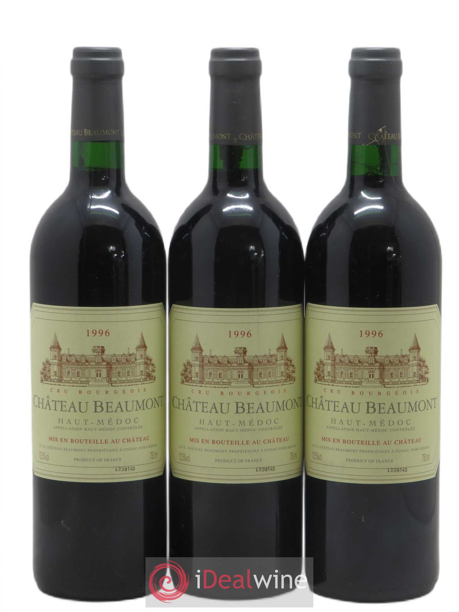Château Beaumont Cru Bourgeois 1996 - Lot de 3 bouteilles - 0