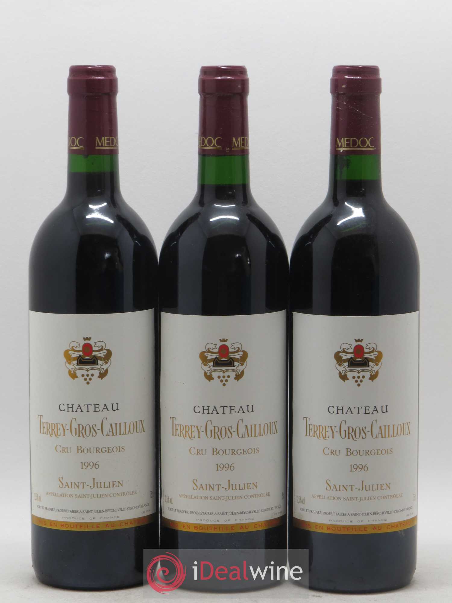 Château Terrey Gros Cailloux Cru Bourgeois 1996 - Lot de 3 bouteilles - 0