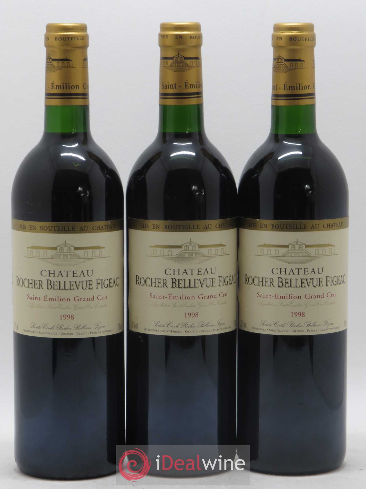 Saint-Émilion Grand Cru Rocher Bellevue Figeac 1998 - Lot de 3 bouteilles - 0