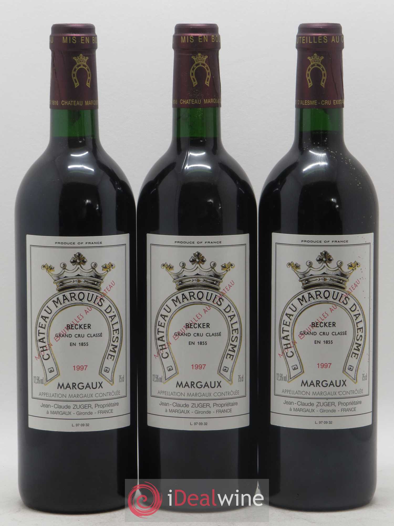 Château Marquis d'Alesme 1997 - Lot de 3 bouteilles - 0