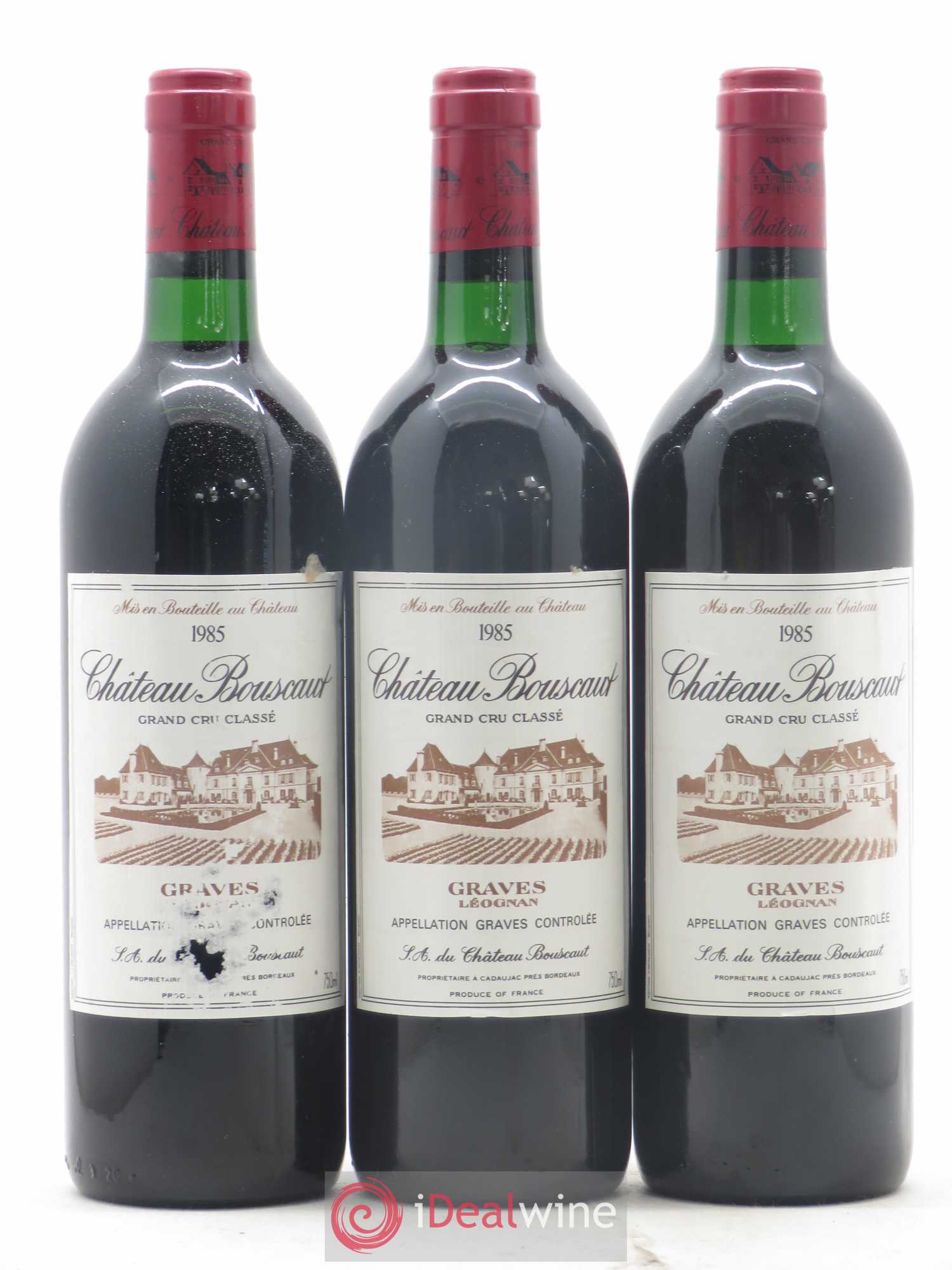 Château Bouscaut Cru Classé de Graves 1985 - Lot de 3 bouteilles - 0