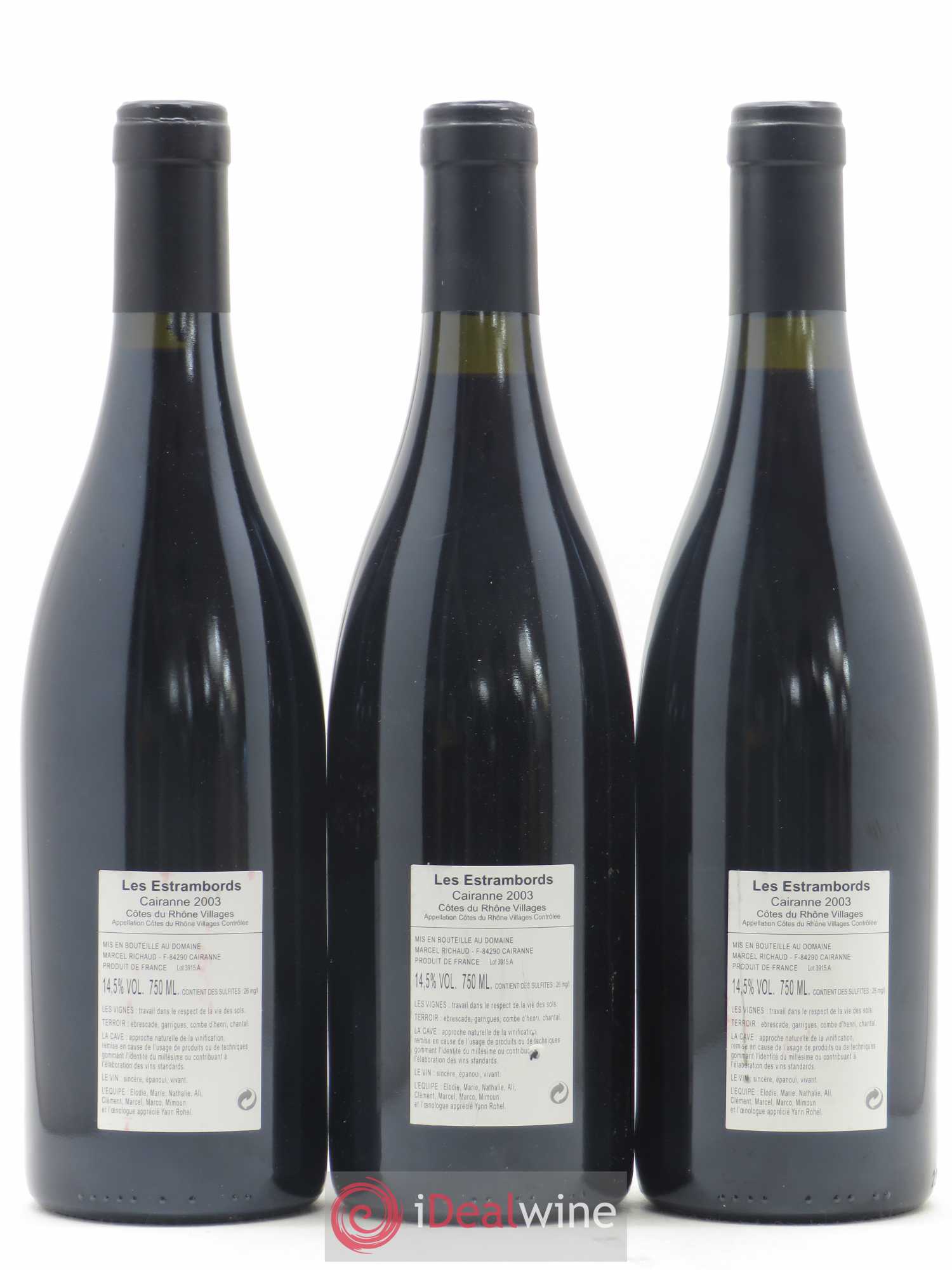 Cairanne Les Estrambords Marcel Richaud 2003 - Lot de 3 bouteilles - 1