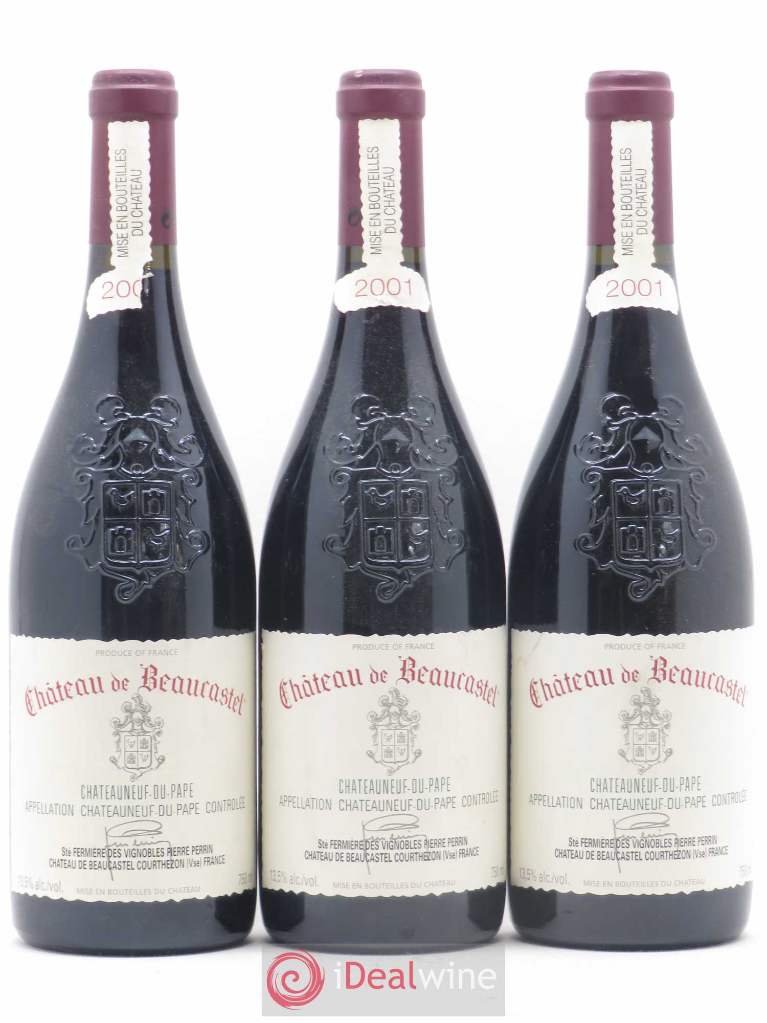 Châteauneuf-du-Pape Château de Beaucastel Famille Perrin 2001 - Lot de 3 bouteilles - 0