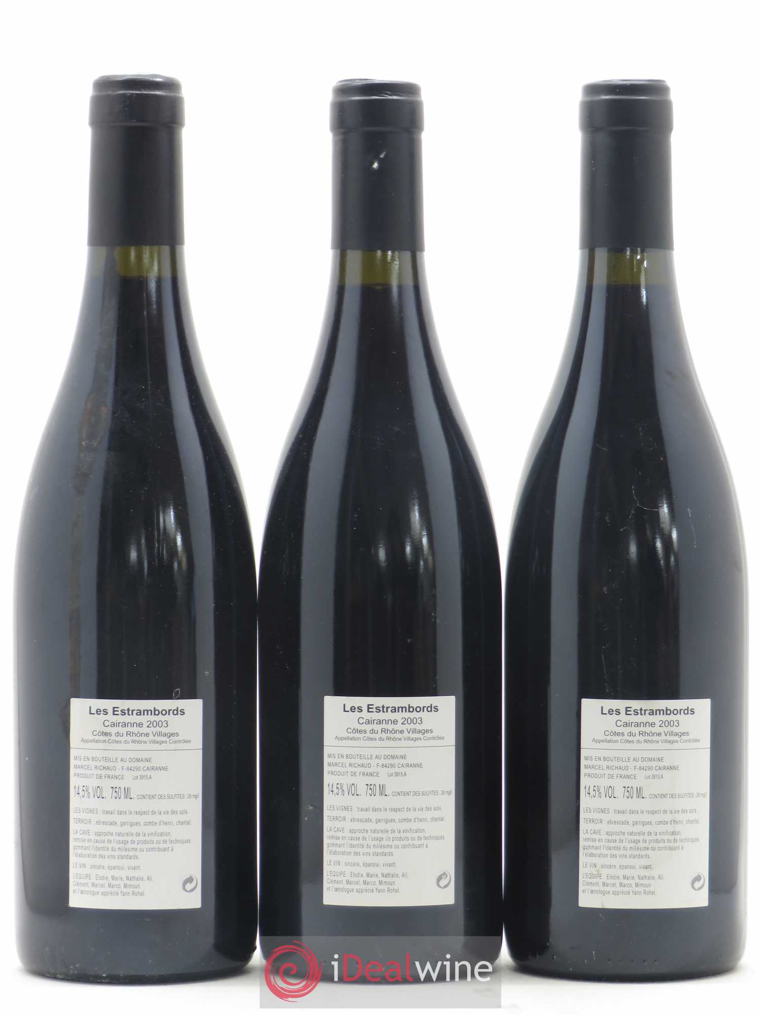 Cairanne Les Estrambords Marcel Richaud 2003 - Lot de 3 bouteilles - 1