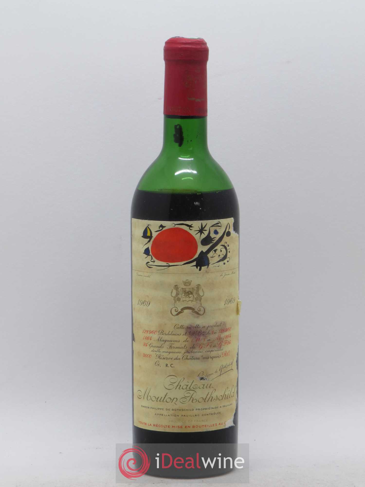 Château Mouton Rothschild 1er Grand Cru Classé 1969 - Lot de 1 bouteille - 0