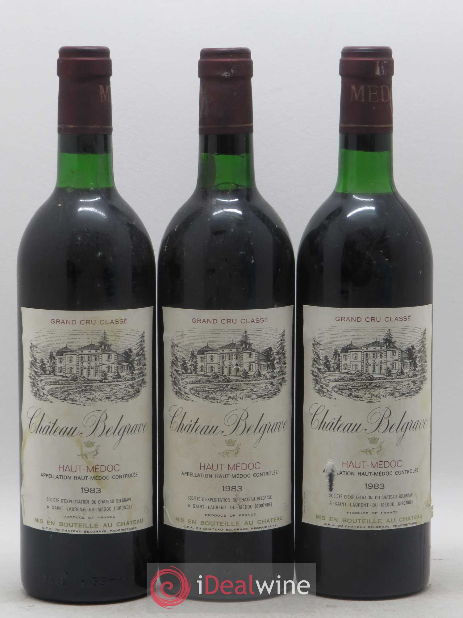 Château Belgrave 5ème Grand Cru Classé 1983 - Lot de 3 bouteilles - 0