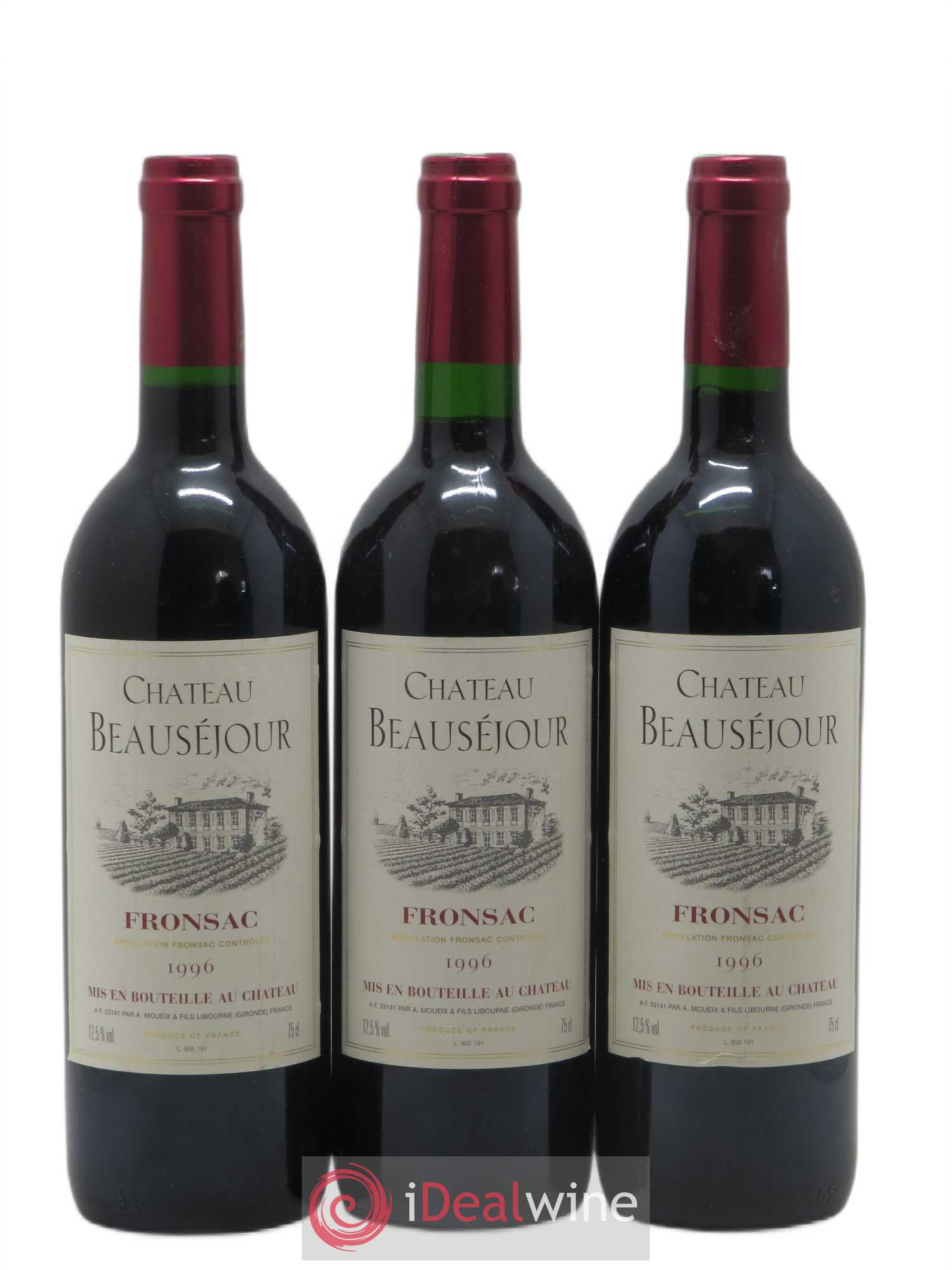 Fronsac Château Beauséjour 1996 - Lot de 3 bouteilles - 0