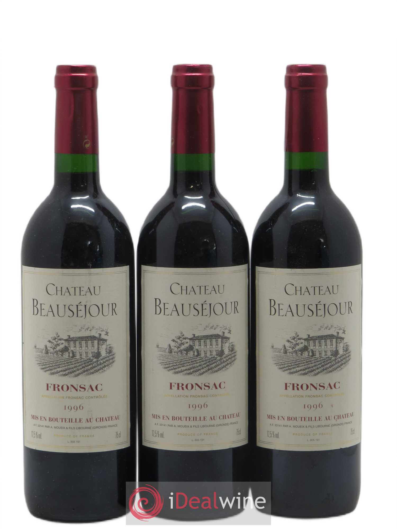Fronsac Château Beauséjour 1996 - Lot de 3 bouteilles - 0